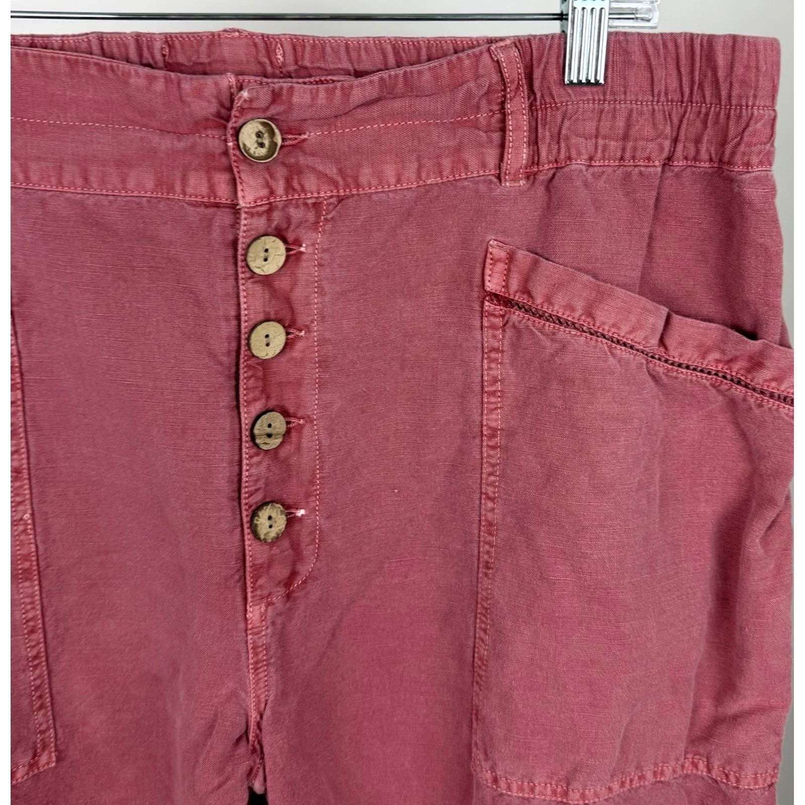 Vintage Sundance Pants Womens 16 Salmon Pink Linen Cotton Blend Elastic Waist Size 38" / US 16 / IT 52 - 3 Thumbnail