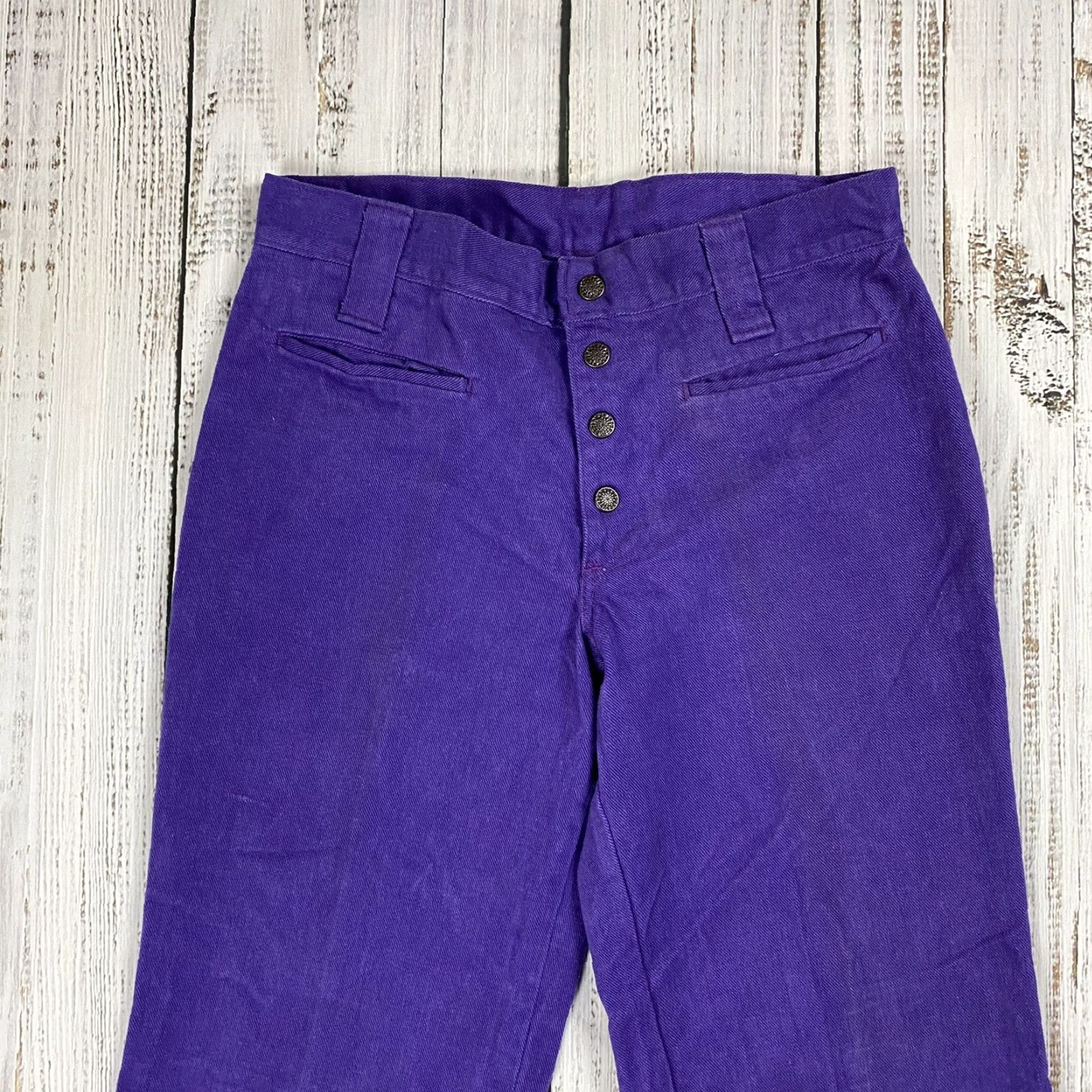 Bell Vintage 1970s H.I.S Womens Purple Flared Bell Bottom Disco Pants 30x32 Retro Hippy Clubwear Size 30" / US 8 / IT 44 - 3 Thumbnail