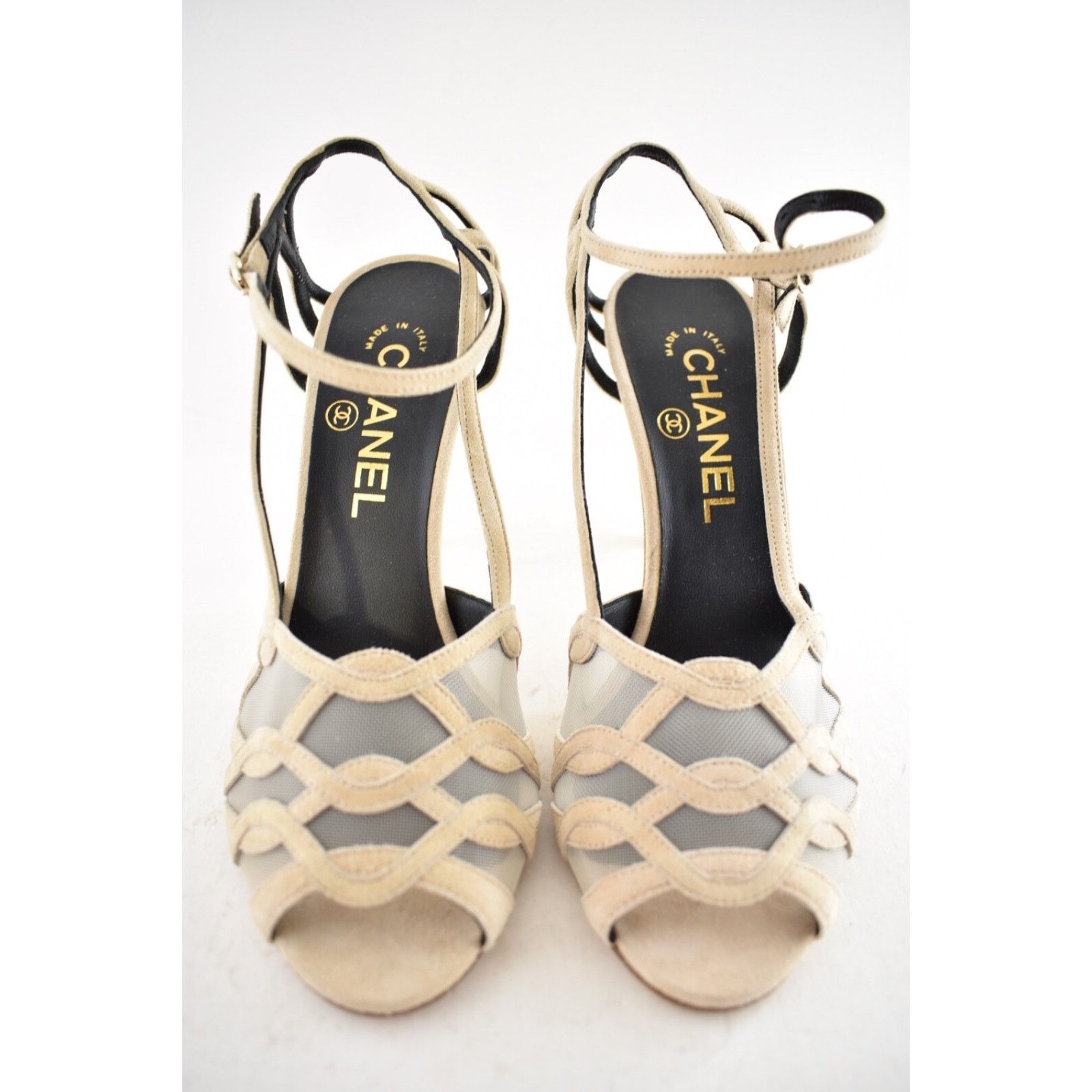 Chanel 18C Mesh CC Logo Strappy Ankle Strap Sandals Heel Pump 37 Size US 7 / IT 37 - 4 Thumbnail