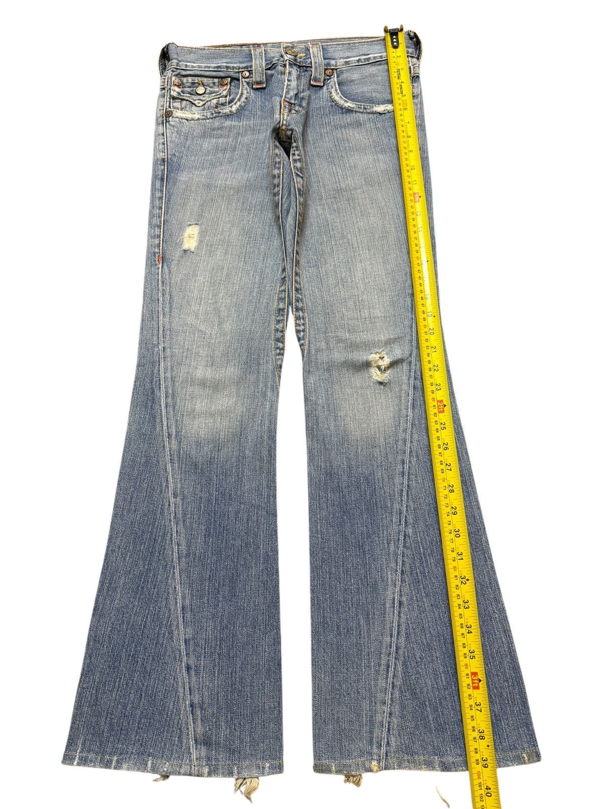 True Religion Vintage 90s True Religion Light Blue Faded Spiral Leg Flared Size US 29 - 8 Thumbnail