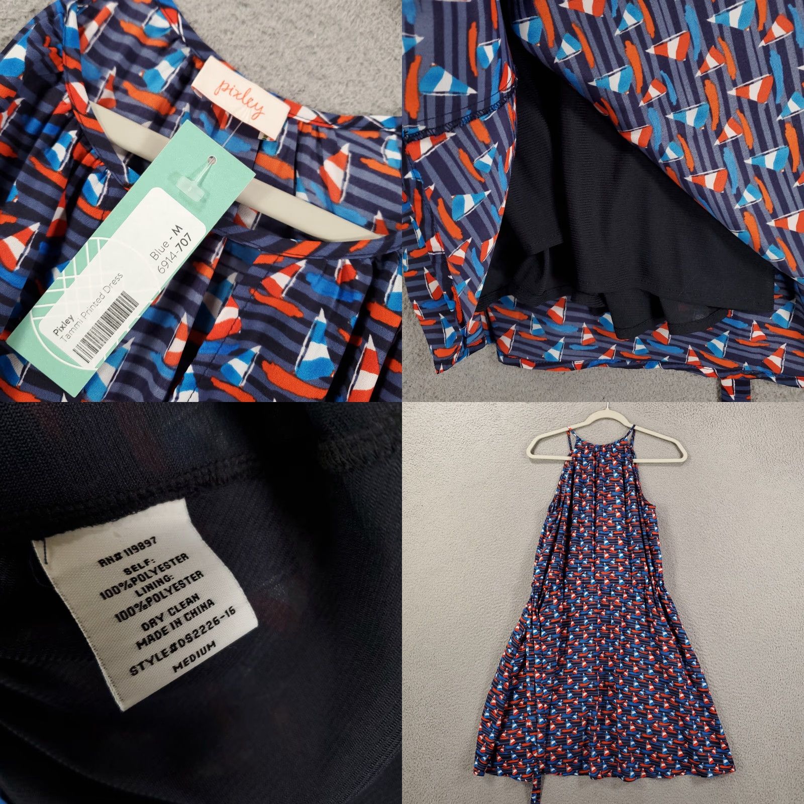 Vintage New Womens Dress Medium Abstract Artsy Tammi Sailboats Keyhole Belted Pixly Size M / US 6-8 / IT 42-44 - 8 Thumbnail