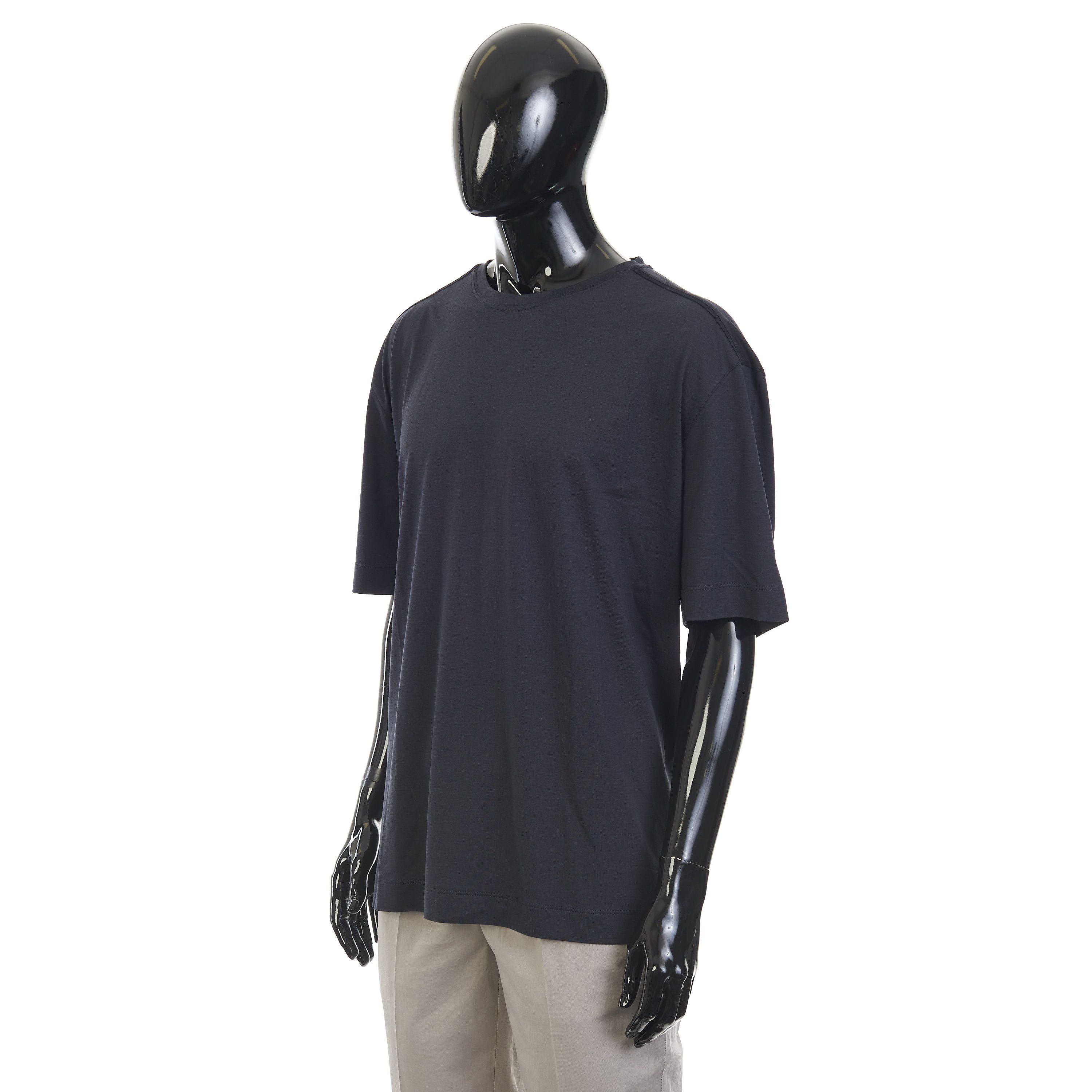 Ermenegildo Zegna Navy Blue Silk & Cotton Crewneck Tshirt 3XL Size US XXL / EU 58 / 5 - 2 Thumbnail