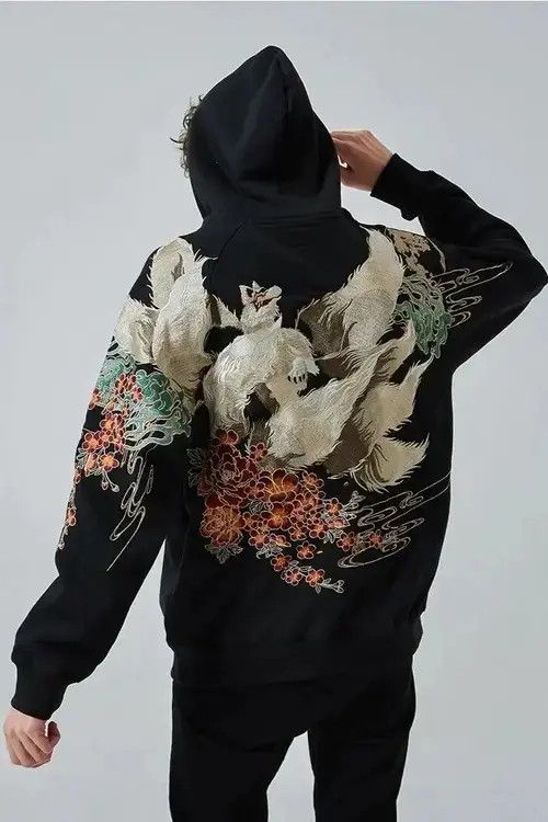 Japanese Brand Hoodie Embroidered Fox Japanese Flower Hoodie Unisex Size US XL / EU 56 / 4 - 1 Thumbnail