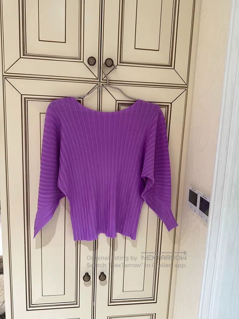 Issey Miyake Issey Miyake Oversized Purple Ribbed Long-sleeve Top Size L / US 10 / IT 46 - 5 Thumbnail