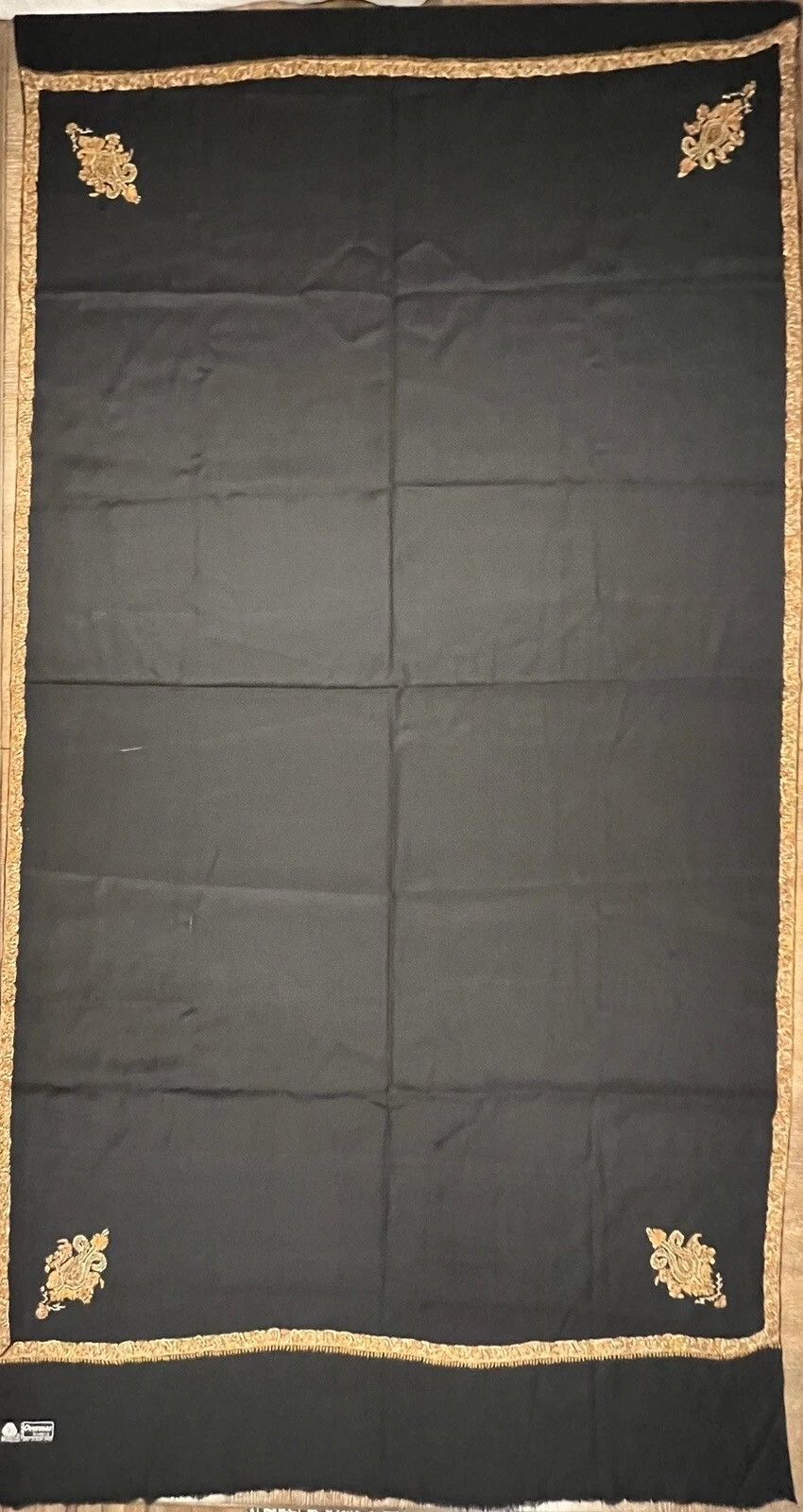 Other Wool Woolmark Bordered Sozni Hand Embroidered Black Wrap Size ONE SIZE - 4 Thumbnail