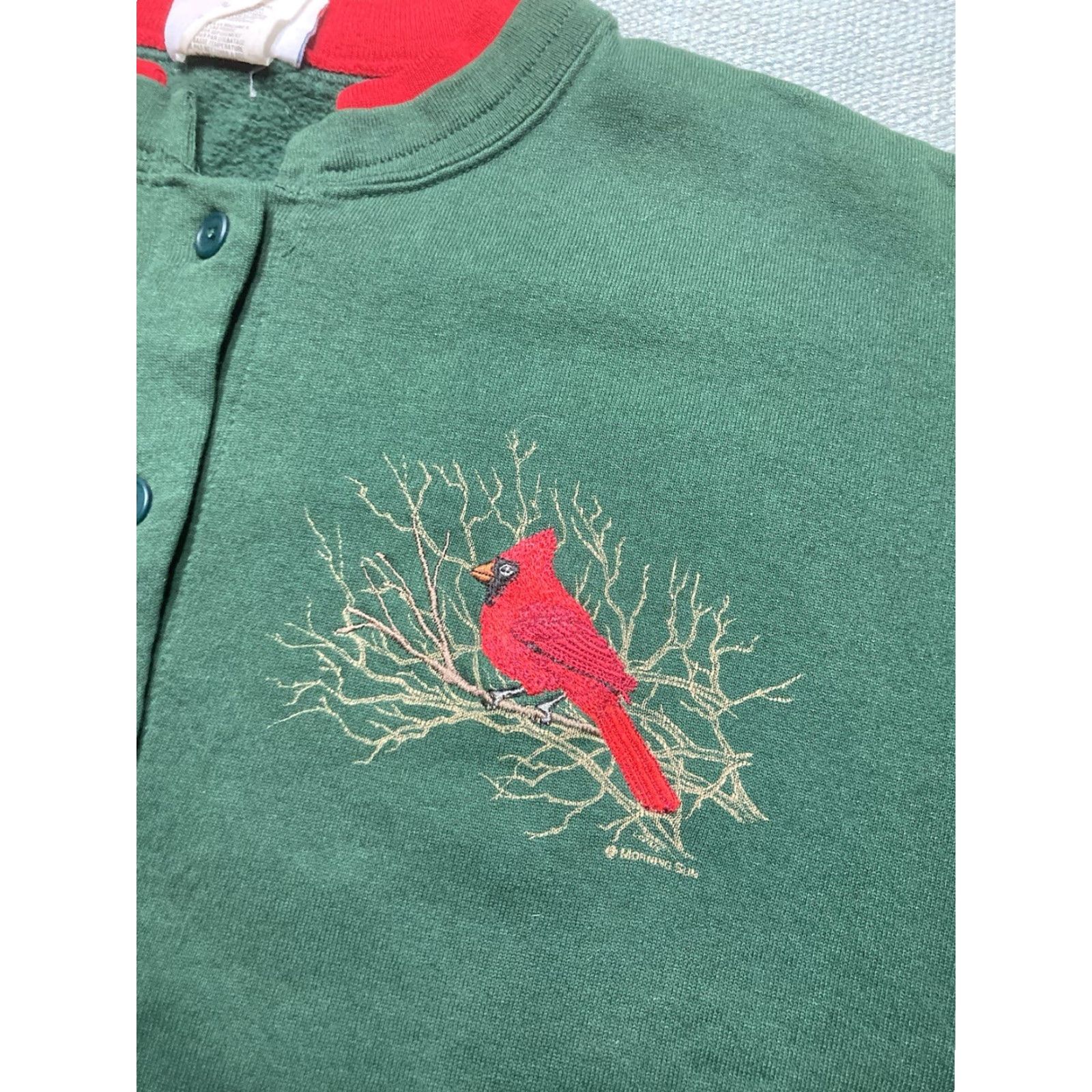 Vintage VINTAGE Morning Sun Cardigan Sweatshirt Crew Neck Button Front Cardinal Bird Large Women L Green Crew Neck Bird Vintage Cardigan Sweatshirt Size L / US 10 / IT 46 - 4 Thumbnail