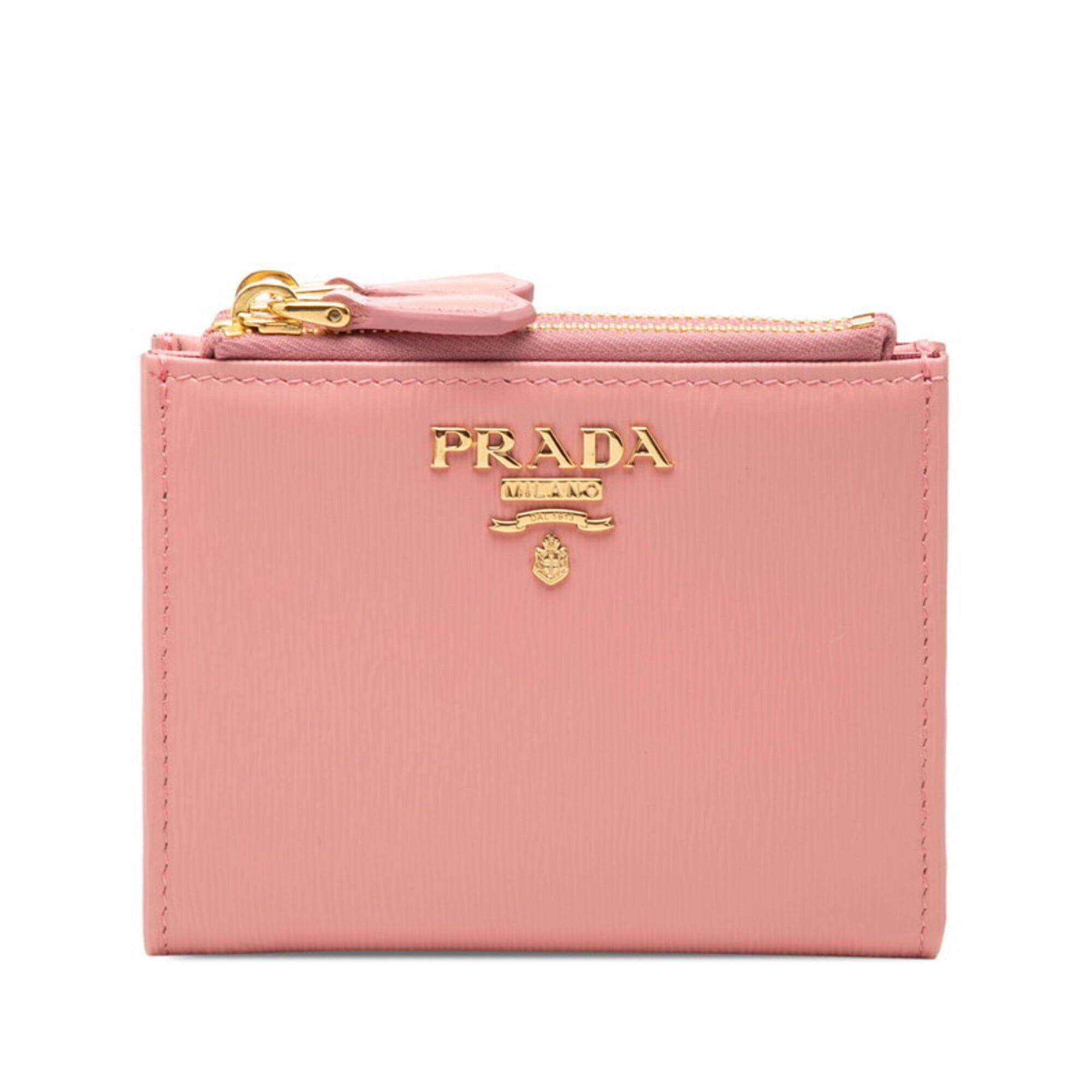 Prada Prada Logo Bi-fold Wallet Compact 1ML024 Pink Leather Women's PRADA Size ONE SIZE - 1 Thumbnail