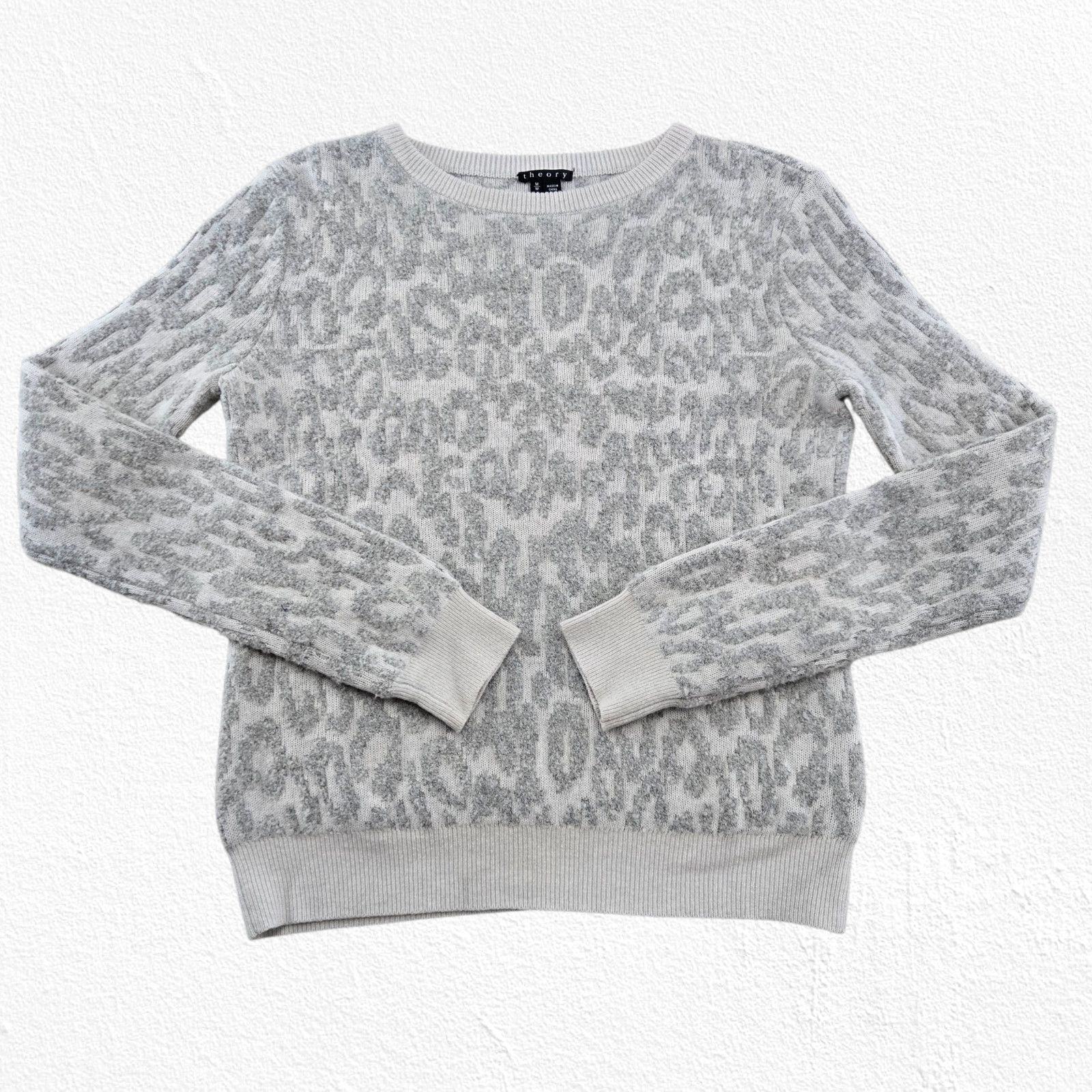 Theory Theory Gray Wool Leopard Print Jacquard Sweater Size Medium Size M / US 6-8 / IT 42-44 - 2 Thumbnail