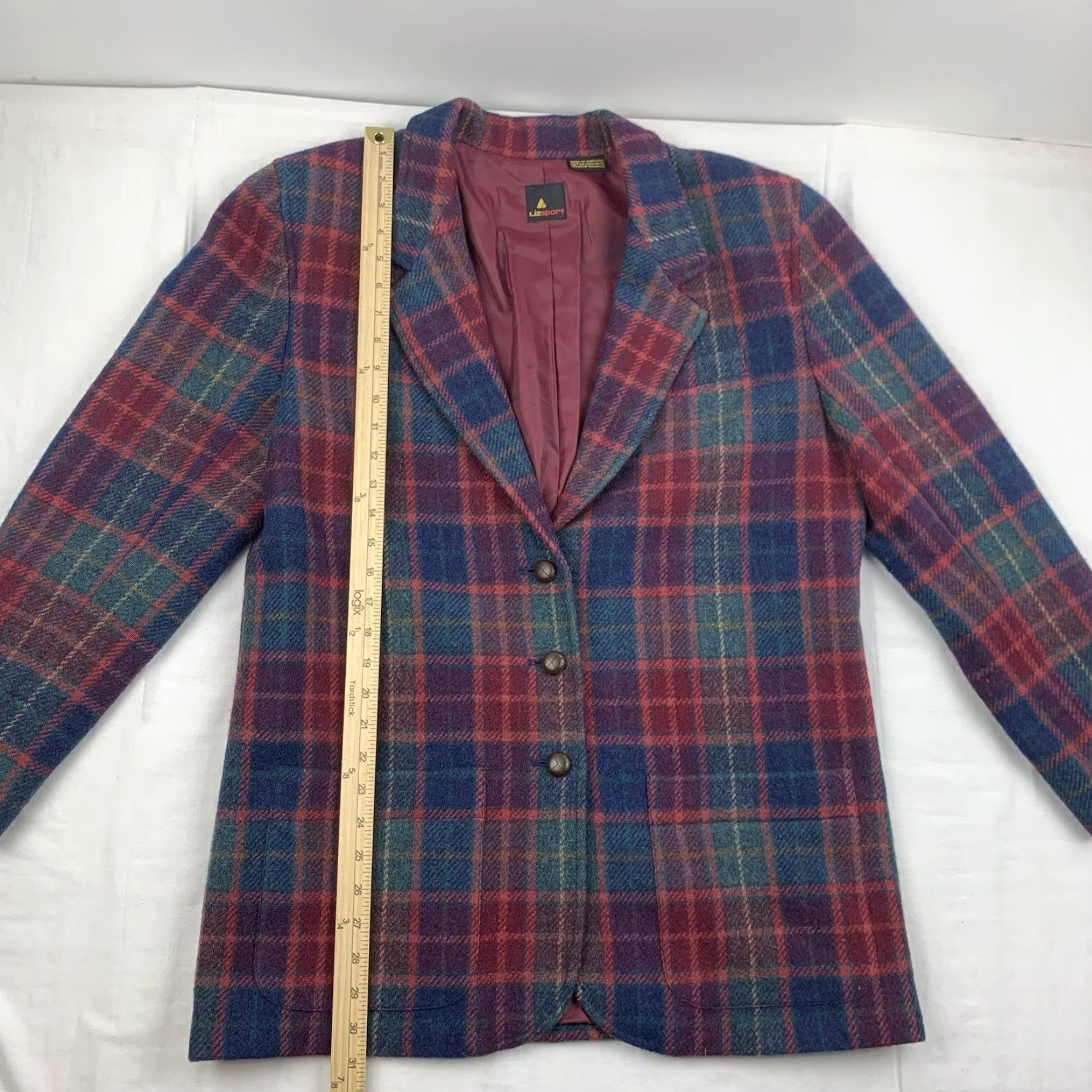 Liz Claiborne VINTAGE Liz Claiborne Blazer Jacket Womens 12 Red Plaid 100% Wool Button Up 90s Mens Women Girls Size XL / US 12-14 / IT 48-50 - 5 Thumbnail