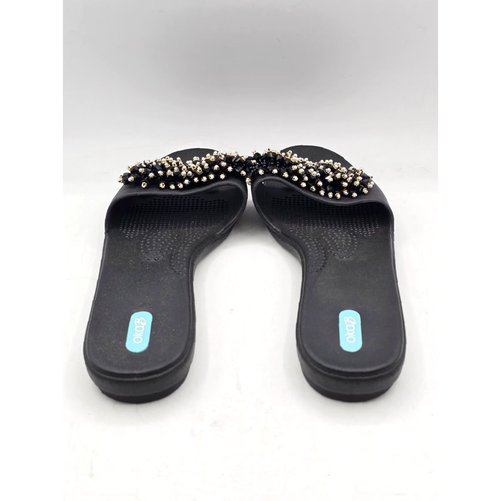 Vintage Oka-B Sandal Women’s Slide Black Multi LL 11.5-12 Casual Travel - Beaded Logo, Solid Pattern, Slip On, Flat Heel Womens Size US 11.5 / IT 41.5 - 6 Thumbnail
