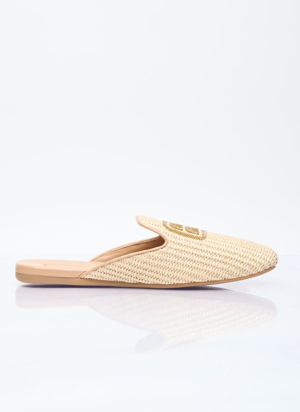 image of Miu Miu Woven Logo Mule Shoess Shoes in Beige, Women's (Size 6)