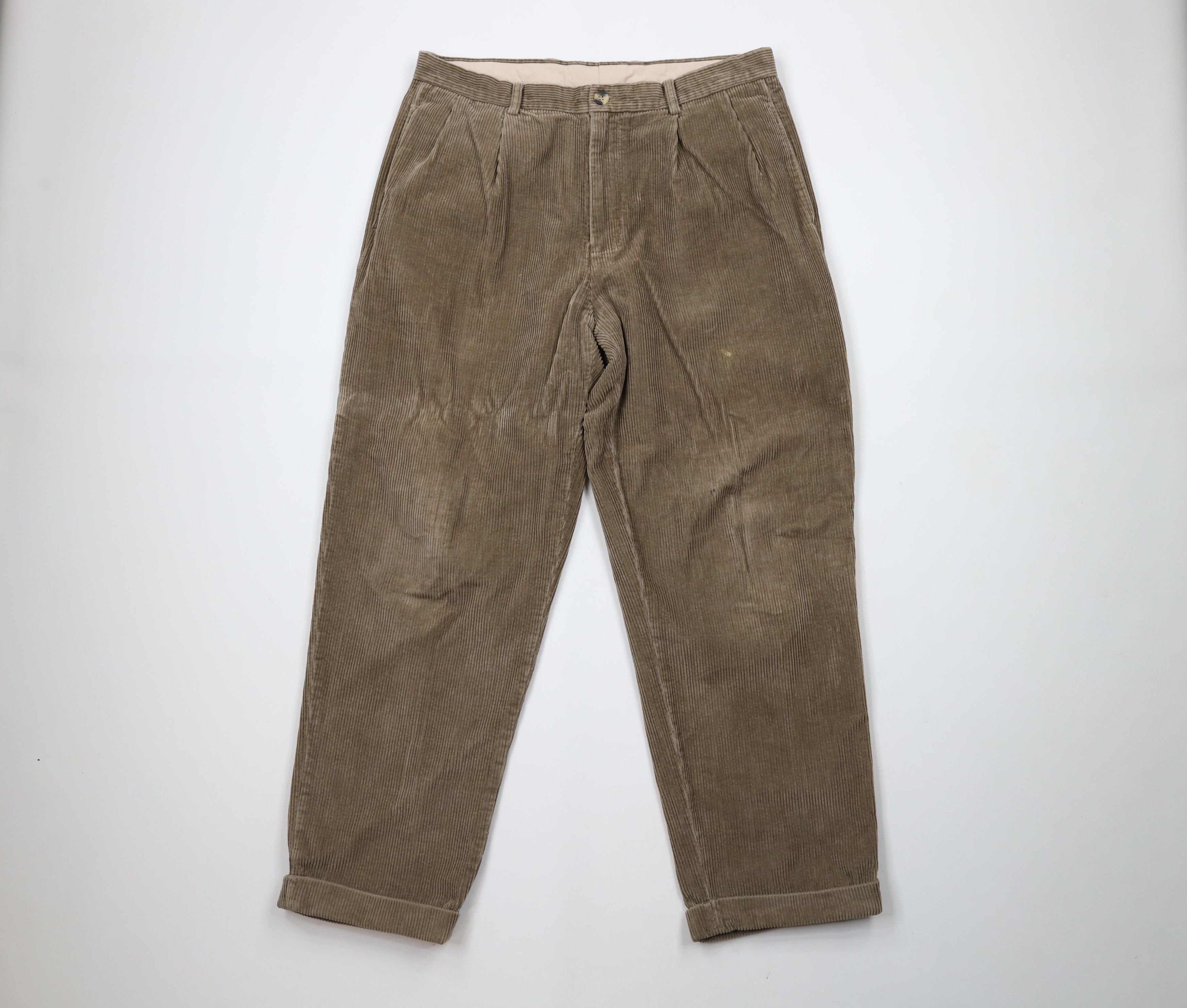 Vintage Vintage 90s Streetwear Pleated Cuffed Corduroy Chino Pants Size US 36 / EU 52 - 1 Thumbnail