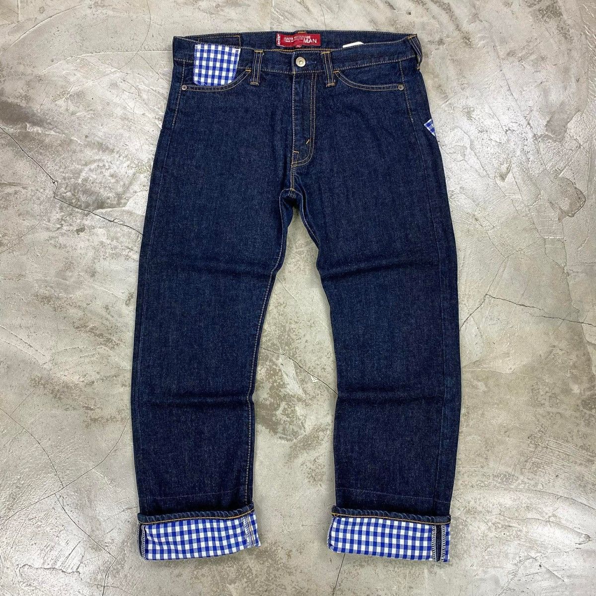 Junya Watanabe × Levi's 505 SS2009 Gingham Patchwork Denim Indigo Pants Size US 30 / EU 46 - 1 Thumbnail