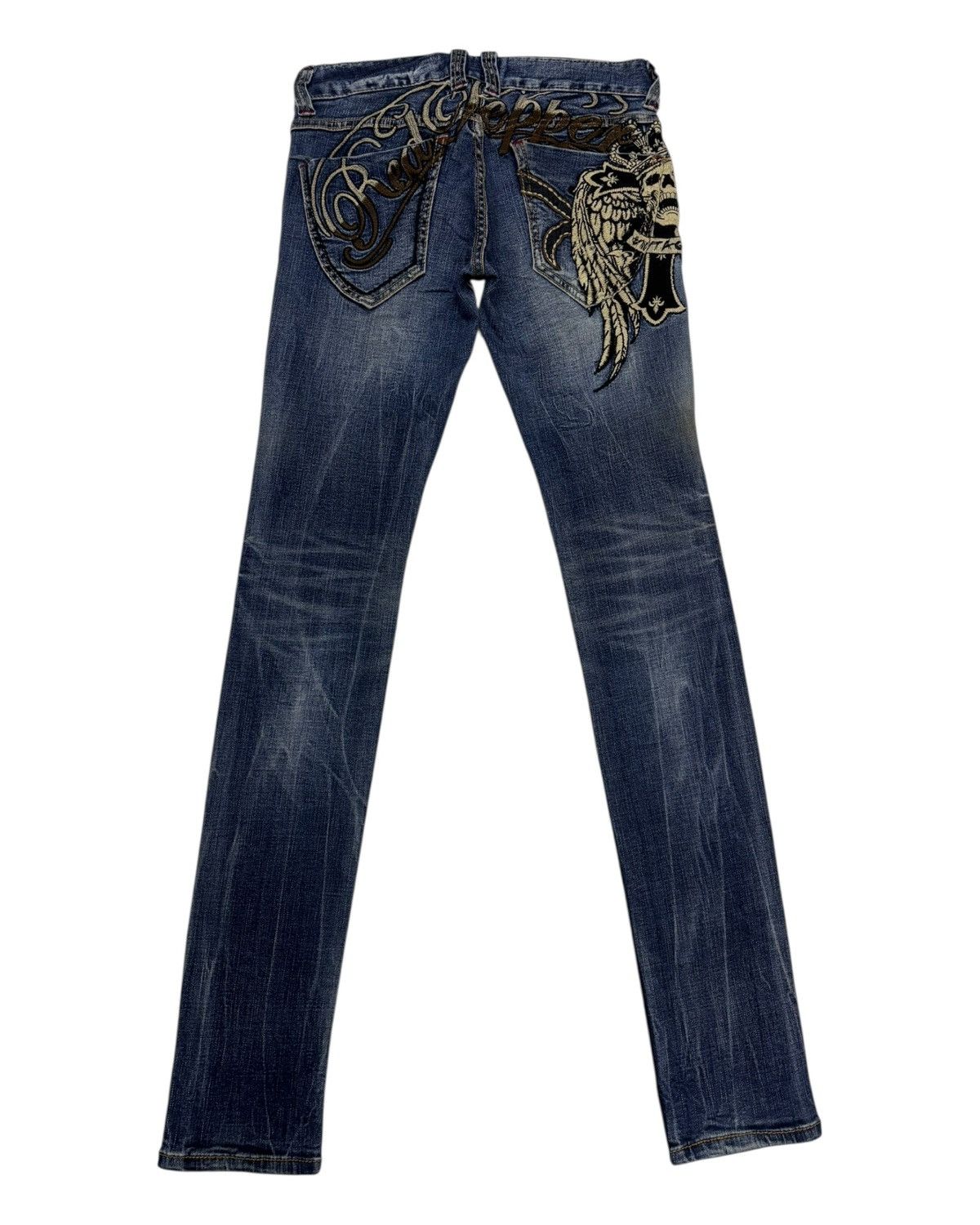 If Six Was Nine ☠️Red Pepper Skull Embroidery Skinny Jeans Size 26" / US 2 / IT 38 - 3 Thumbnail