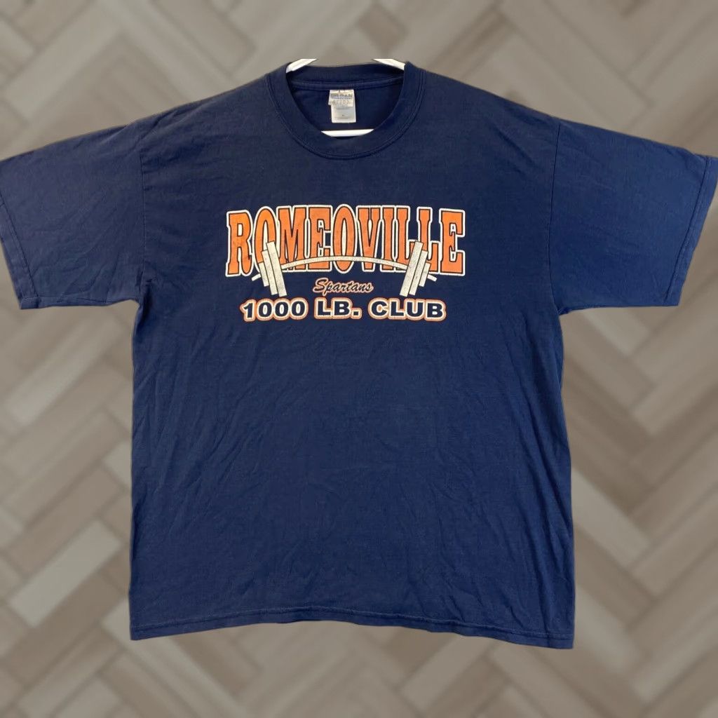 Vintage ROMEOVILLE SPARTANS Men T Shirt Tee XL Navy 72-32 Short Sleeve Crew Cotton Shirt Navy Men Size US XL / EU 56 / 4 - 1 Thumbnail