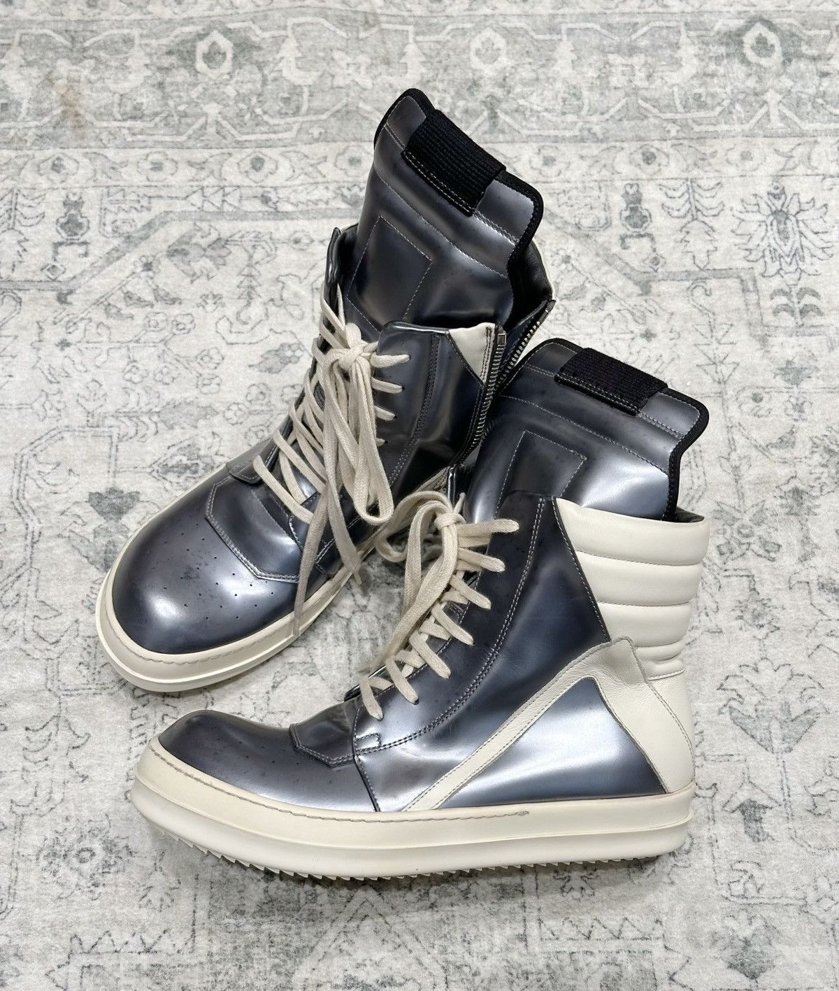Rick Owens Rick Owens silver mirror inverted triangle high-top shoes Size US 7 / EU 40 - 5 Thumbnail