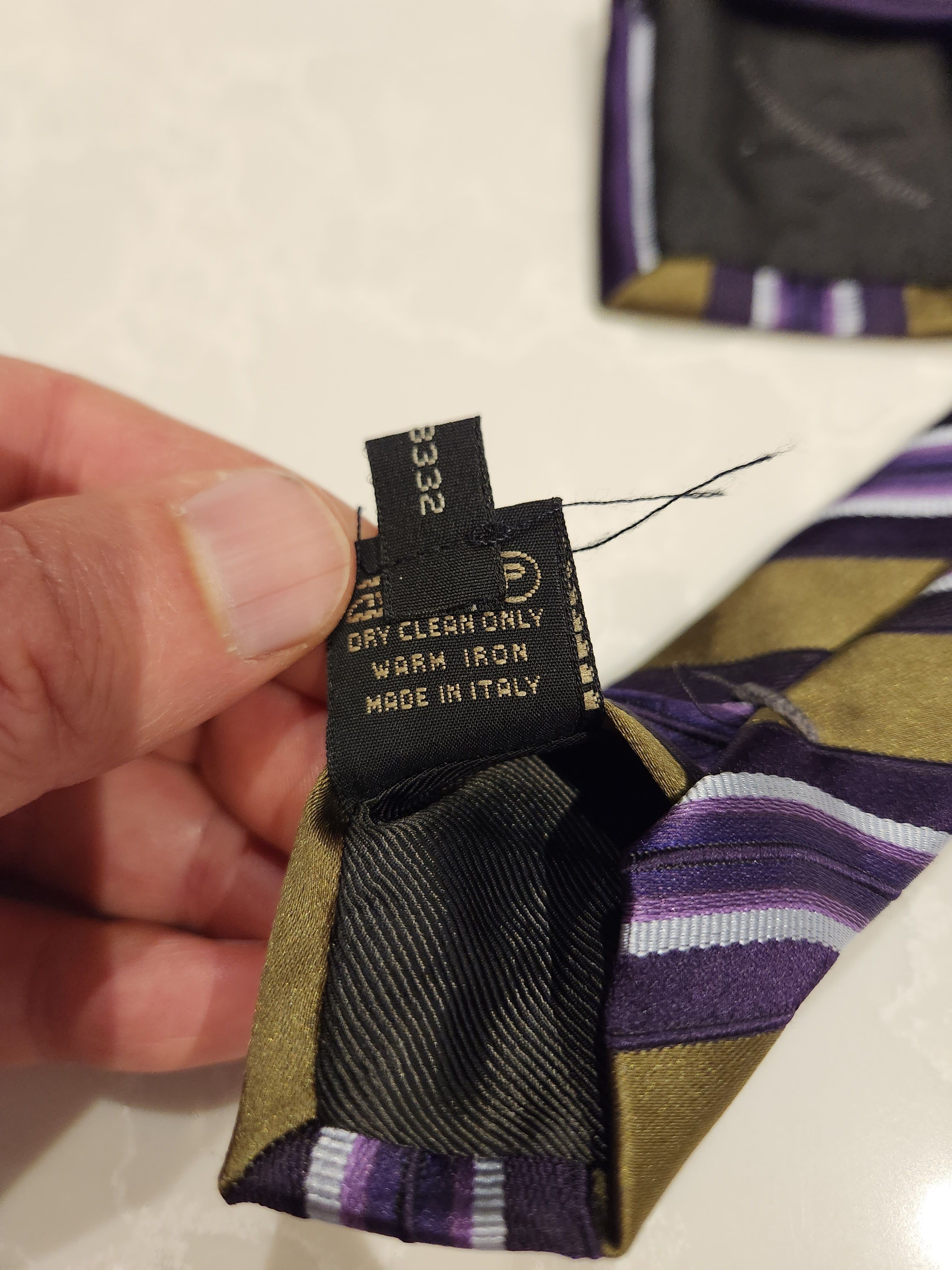 Ermenegildo Zegna Gold Purple White Stripe Neck Tie Silk Cotton Blend Size ONE SIZE - 5 Thumbnail