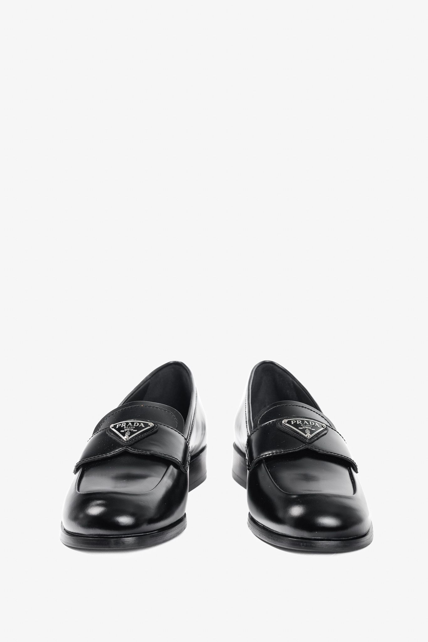 Prada Prada Nero Spazzolato Brushed Leather Logo Loafers Size US 4.5 / IT 34.5 - 3 Thumbnail