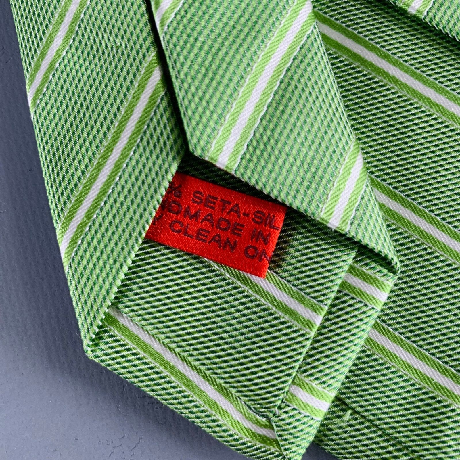 Isaia ISAIA Green White Diagonal Stripe Silk Tie Size ONE SIZE - 5 Thumbnail