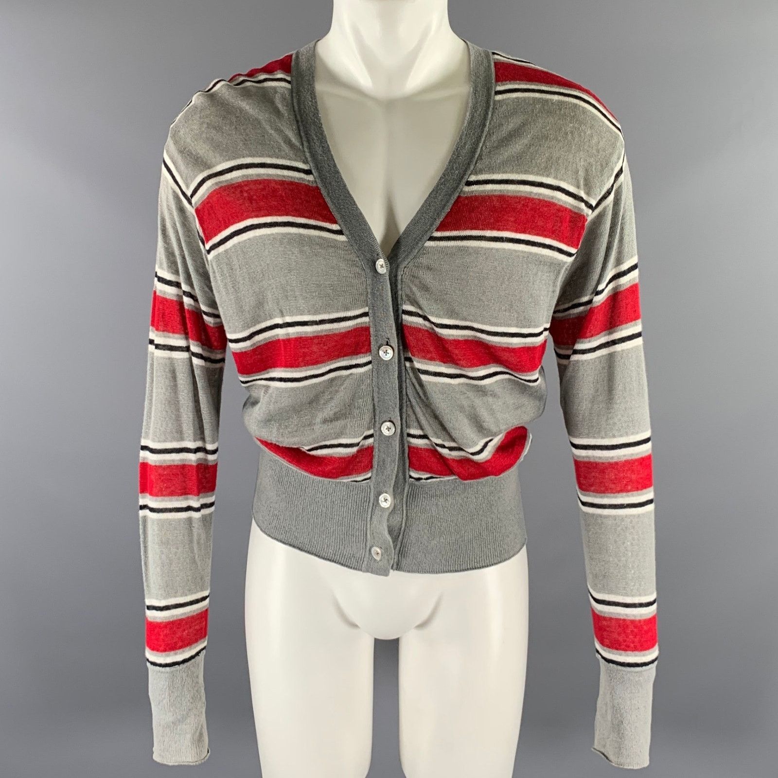 Brooks Brothers Black Fleece BLACK FLEECE S Red Grey Black Stripe Reversible Cardigan Size US S / EU 44-46 / 1 - 1 Thumbnail