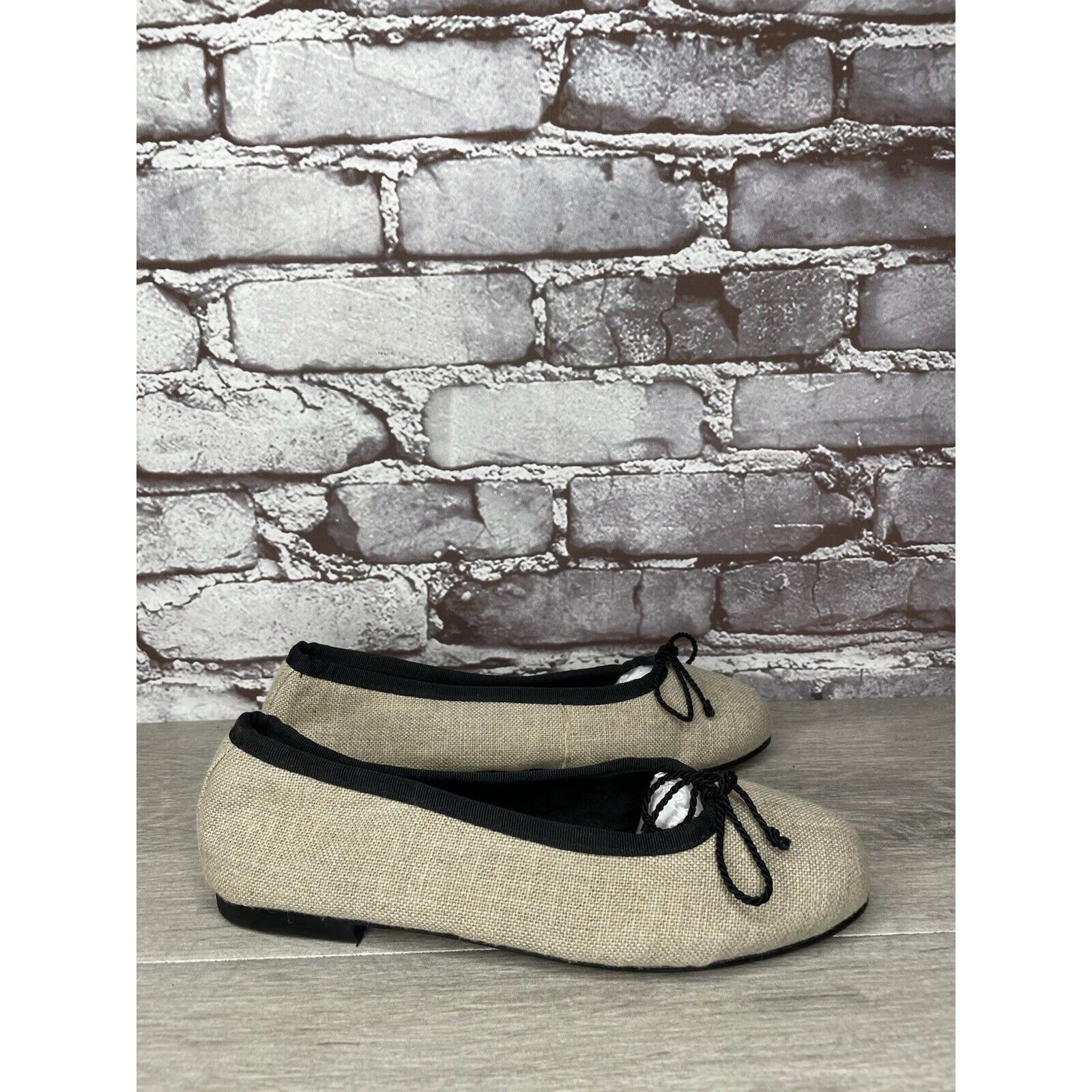 Other Kokua Tan Canvas Fabric Black Bow Casual Ballet Flats Shoes Size US 6.5 / IT 36.5 - 18 Thumbnail