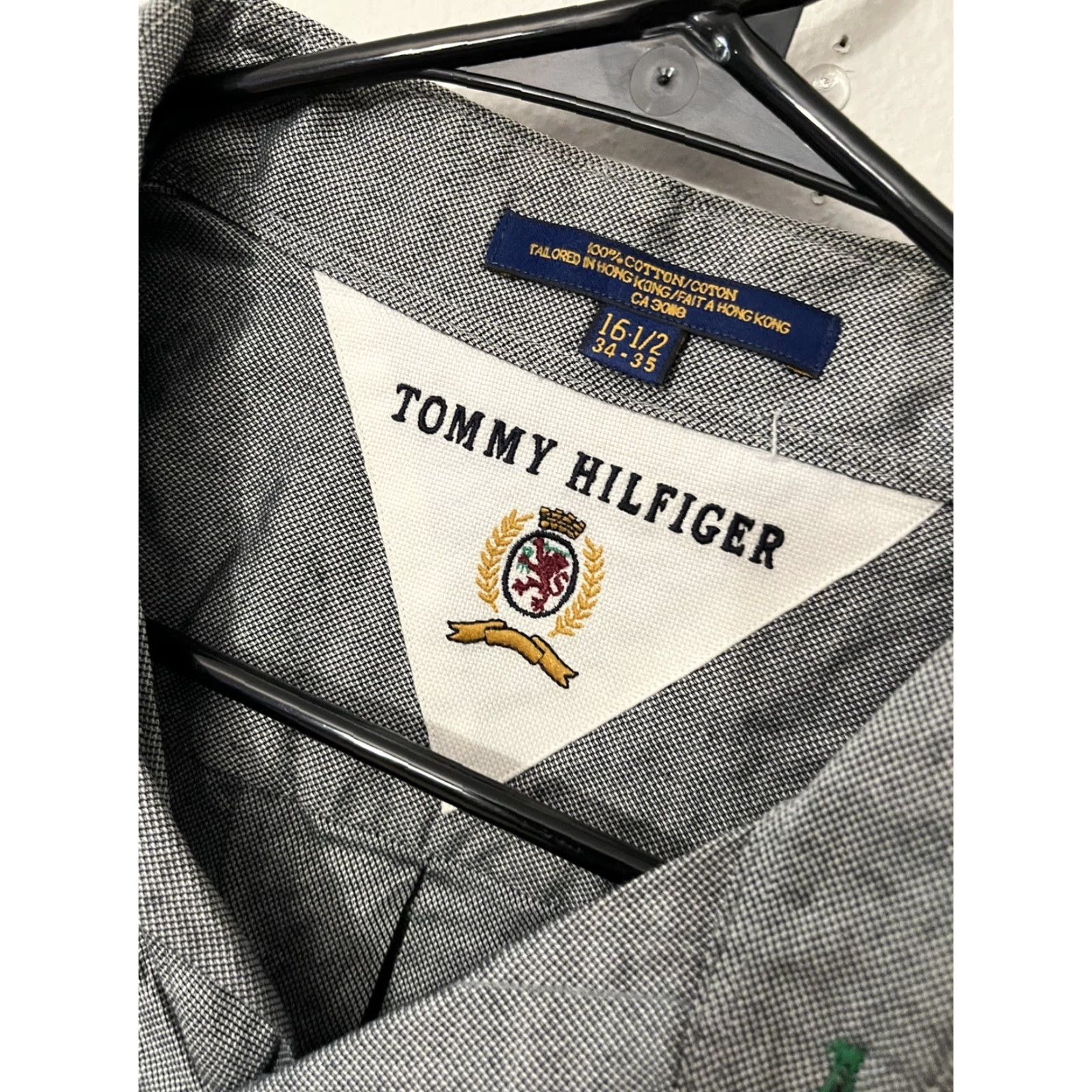 Tommy Hilfiger VINTAGE Tommy Hilfiger Shirt Mens 16.5 34/35 Gray Solid Button Up Long Sleeve Size US L / EU 52-54 / 3 - 2 Thumbnail