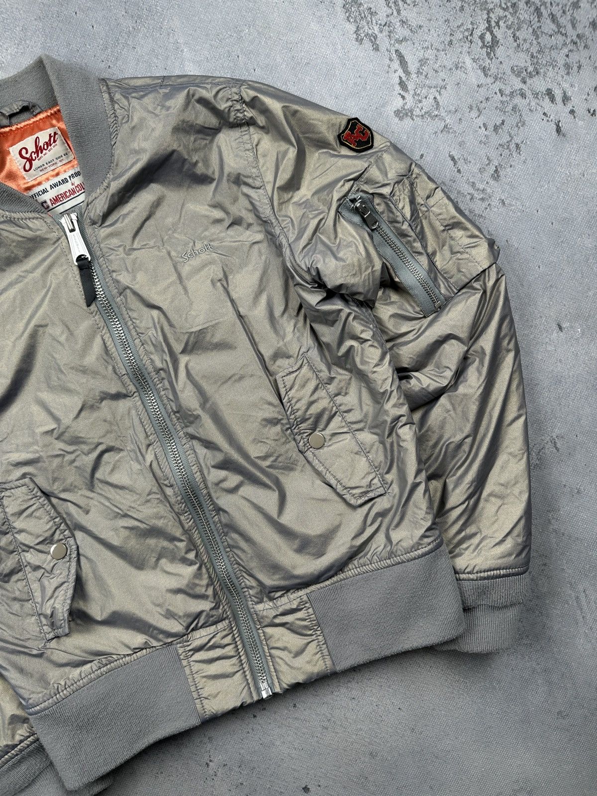 Schott NYC MA-1 Bomber Jacket American College Gray Satin