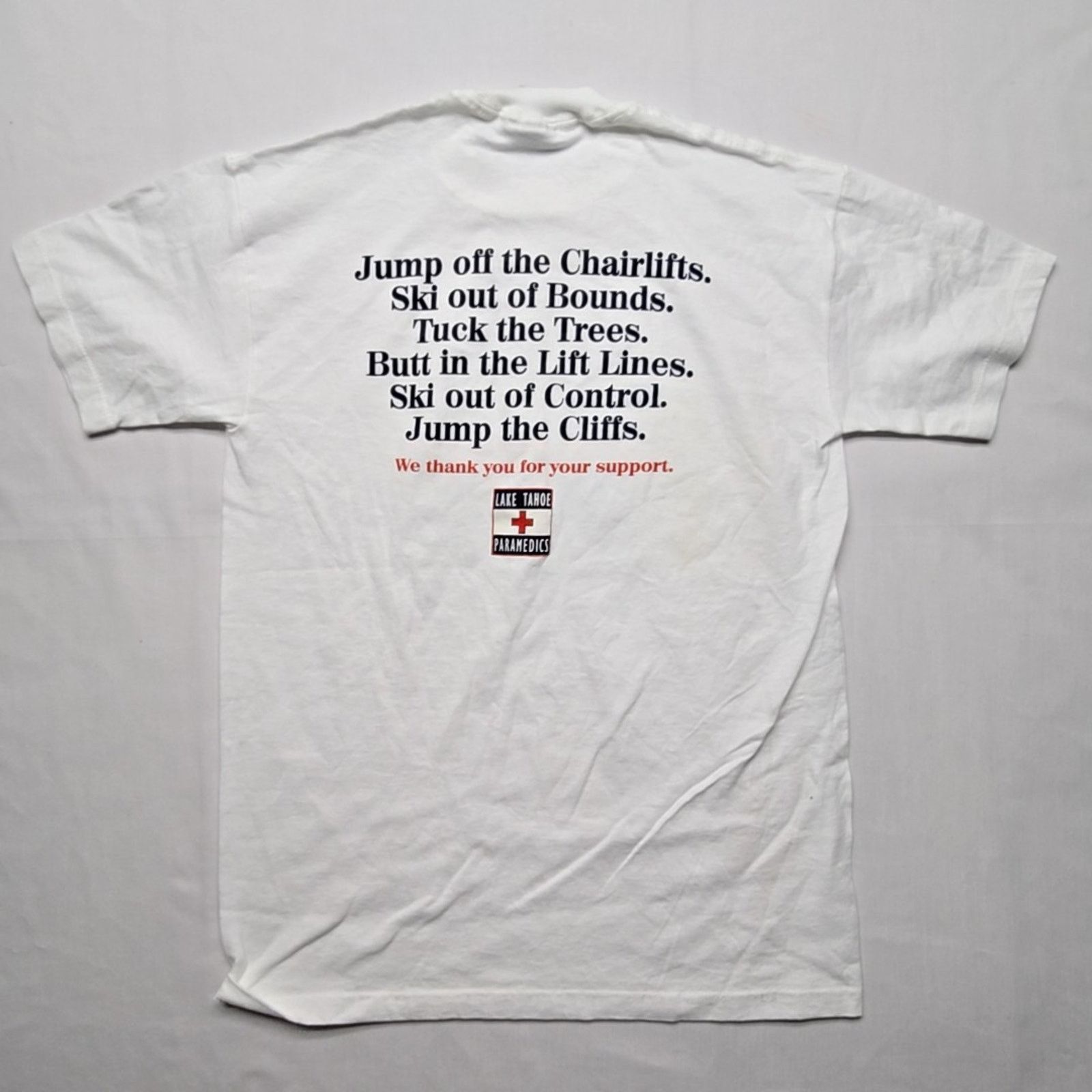Jerzees Vintage Lake Tahoe Paramedics T-shirt Mens S Ski White Tee Size US S / EU 44-46 / 1 - 1 Thumbnail