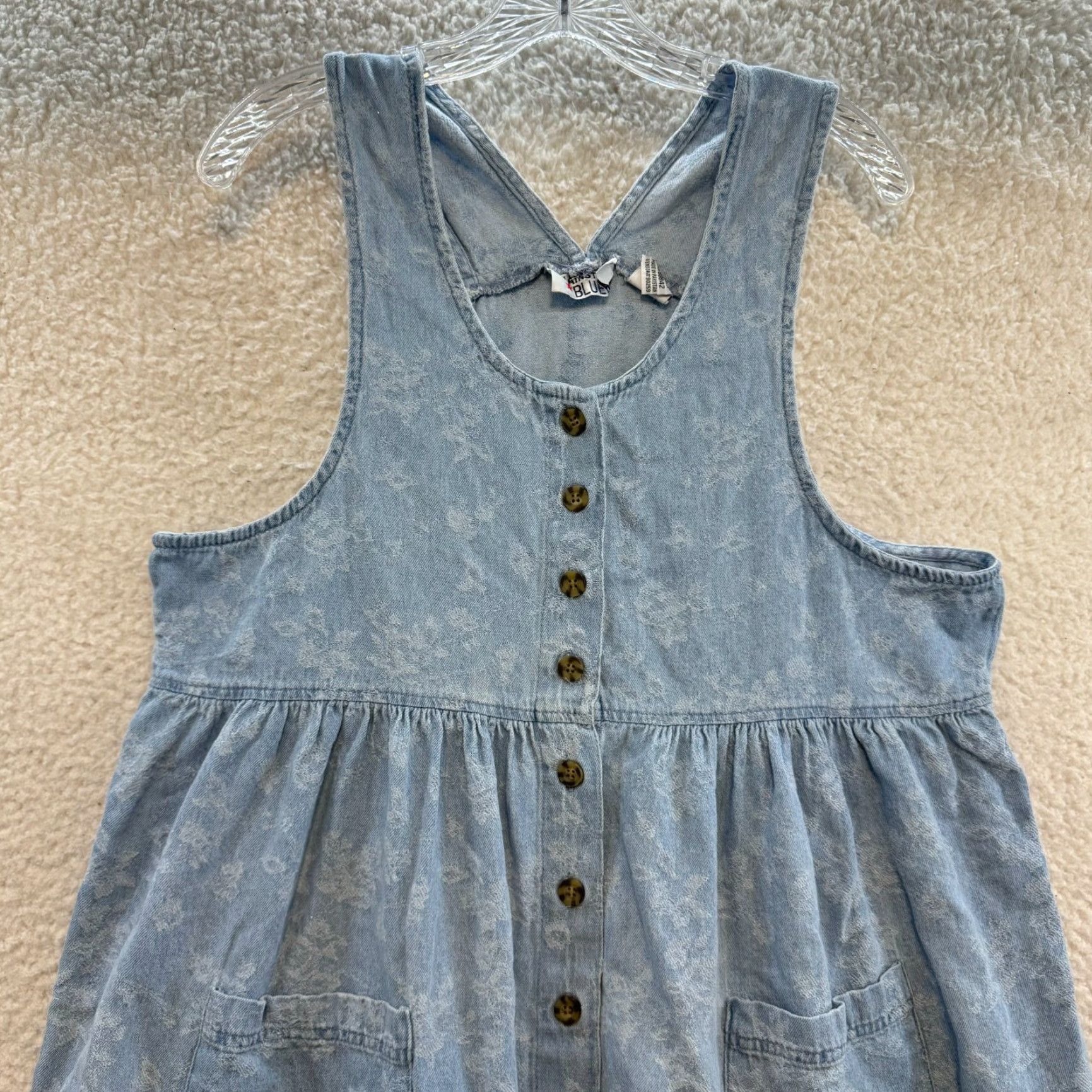 Denime VINTAGE 90s Denim Jumper Midi Maxi Dress 14P Petite Blue Floral Cottagecore Prairie Mainstreet Blues Dress Womens Size XL / US 12-14 / IT 48-50 - 3 Thumbnail