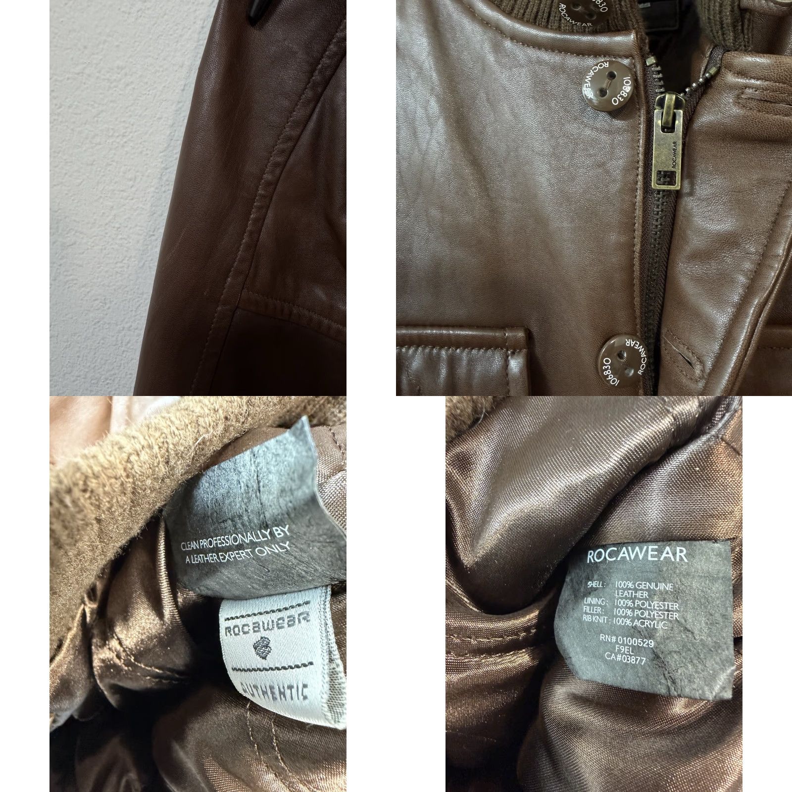 Rocawear Rocawear Leather Bomber Jacket Mens XL Brown Zip Quilted Lined Coat Size US XL / EU 56 / 4 - 8 Thumbnail