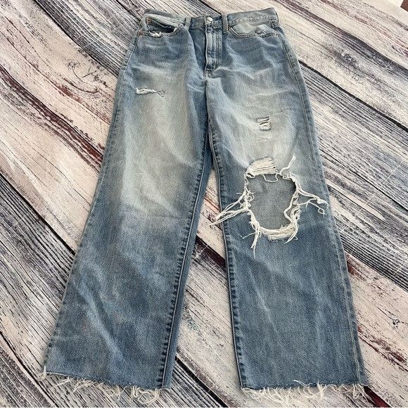 Other DAZE Denim Cropped Wide Leg Distressed Blue Jeans Size 29" - 2 Thumbnail