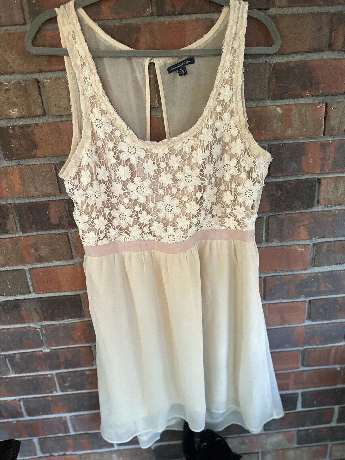 Designer Cream Floral Lace Dress American Eagle size L Mini Dress Size L / US 10 / IT 46 - 2 Thumbnail