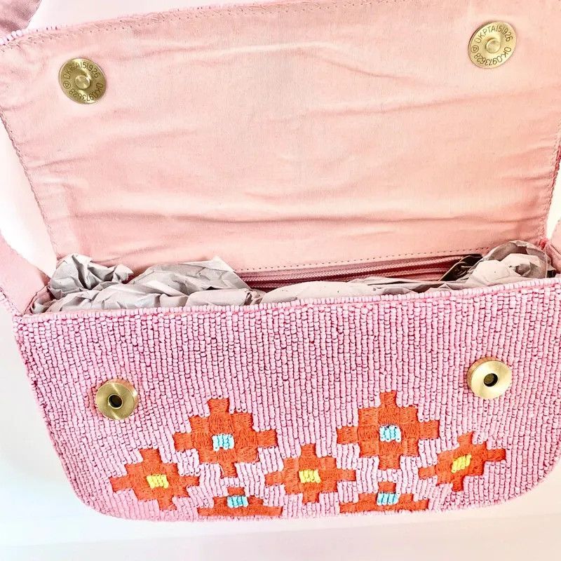 Anthropologie RARE Anthropologie The Fiona Beaded Geometric Bag Pink Aztec Size ONE SIZE - 5 Thumbnail