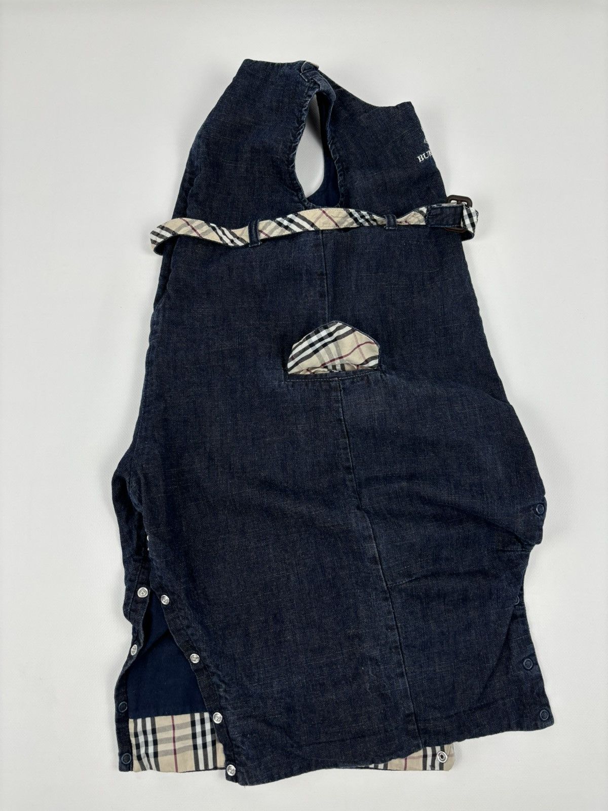 Burberry Unisex Prorsum Logo Nova Check Trim Denim Overalls Bottoms Jeans Jacket Size XXS / US 00 / IT 34 - 5 Thumbnail