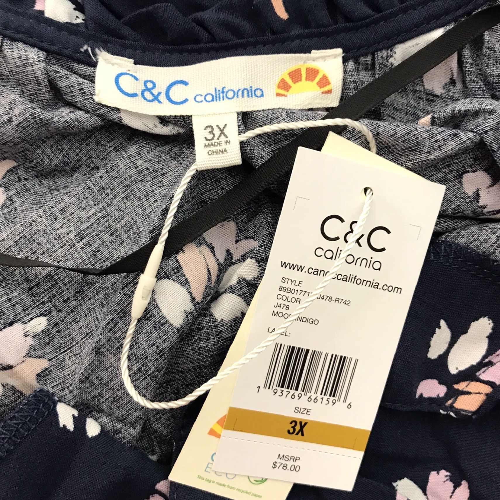 Vintage VINTAGE C&C California Women's Blouse Peasant Top Flower Pattern 3X Plus Size Blue Bohemian Size XXL / US 16-18 / IT 52-54 - 7 Thumbnail
