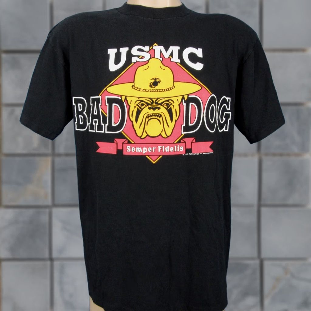 Vintage VINTAGE US MARINE Corps BAD DOG SEMPER FIDELIS BULLDOG T-Shirt Black M/L 80s 90s Men Size US M / EU 48-50 / 2 - 1 Thumbnail