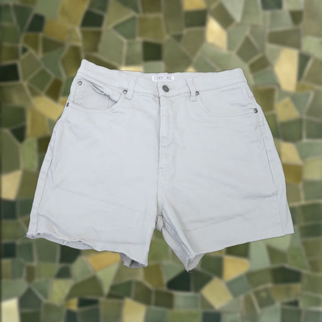 Cherokee VINTAGE 90s Cherokee Denim Shorts Women High Rise Khaki Tan 30" Waist 12 Inseam 4.5" Casual Size 34" / US 12 / IT 48 - 1 Thumbnail