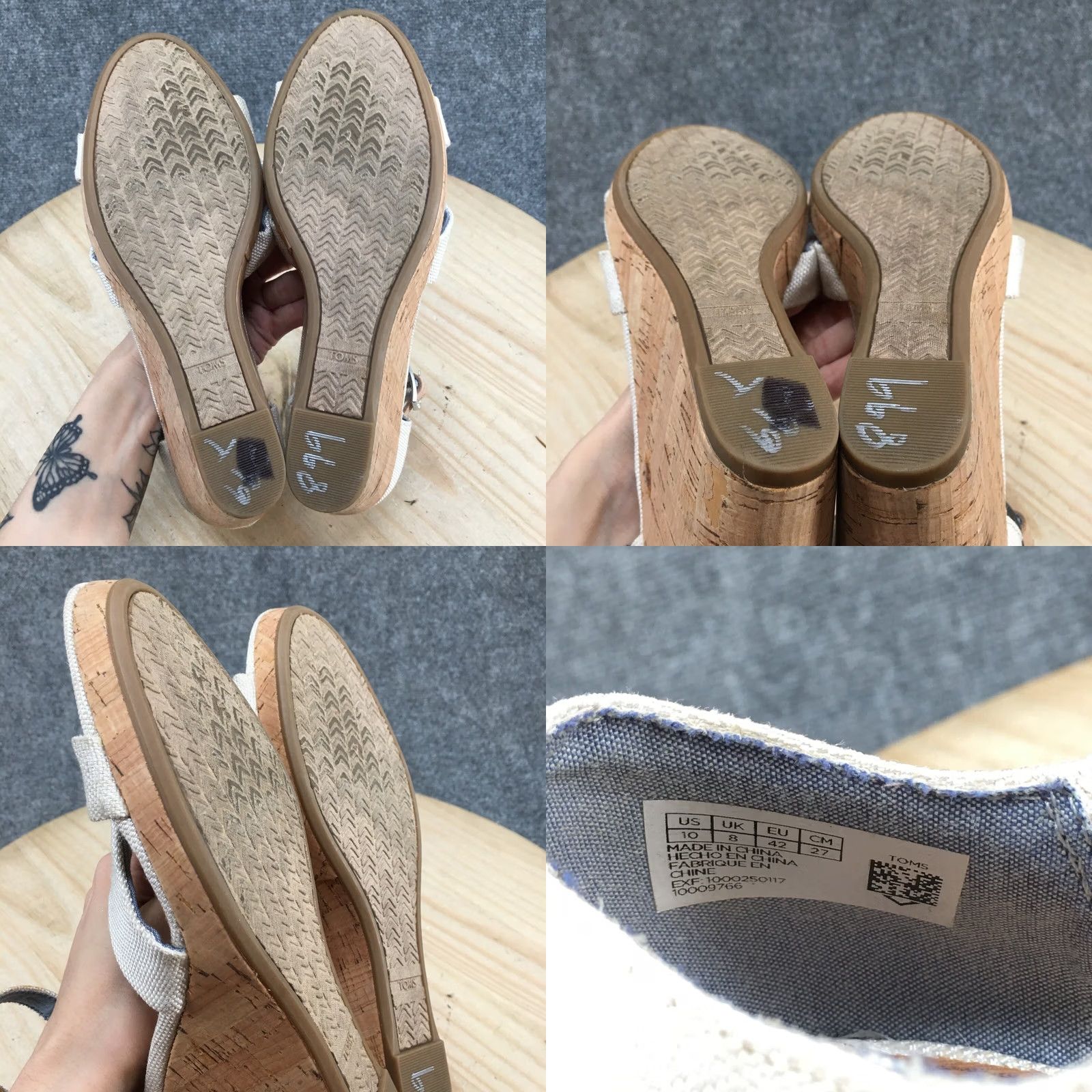Toms TOMS Sandals Womens 10 Sienna Open Toe Wedge Ankle Strappy Beige Fabric Size US 10 / IT 40 - 9 Thumbnail