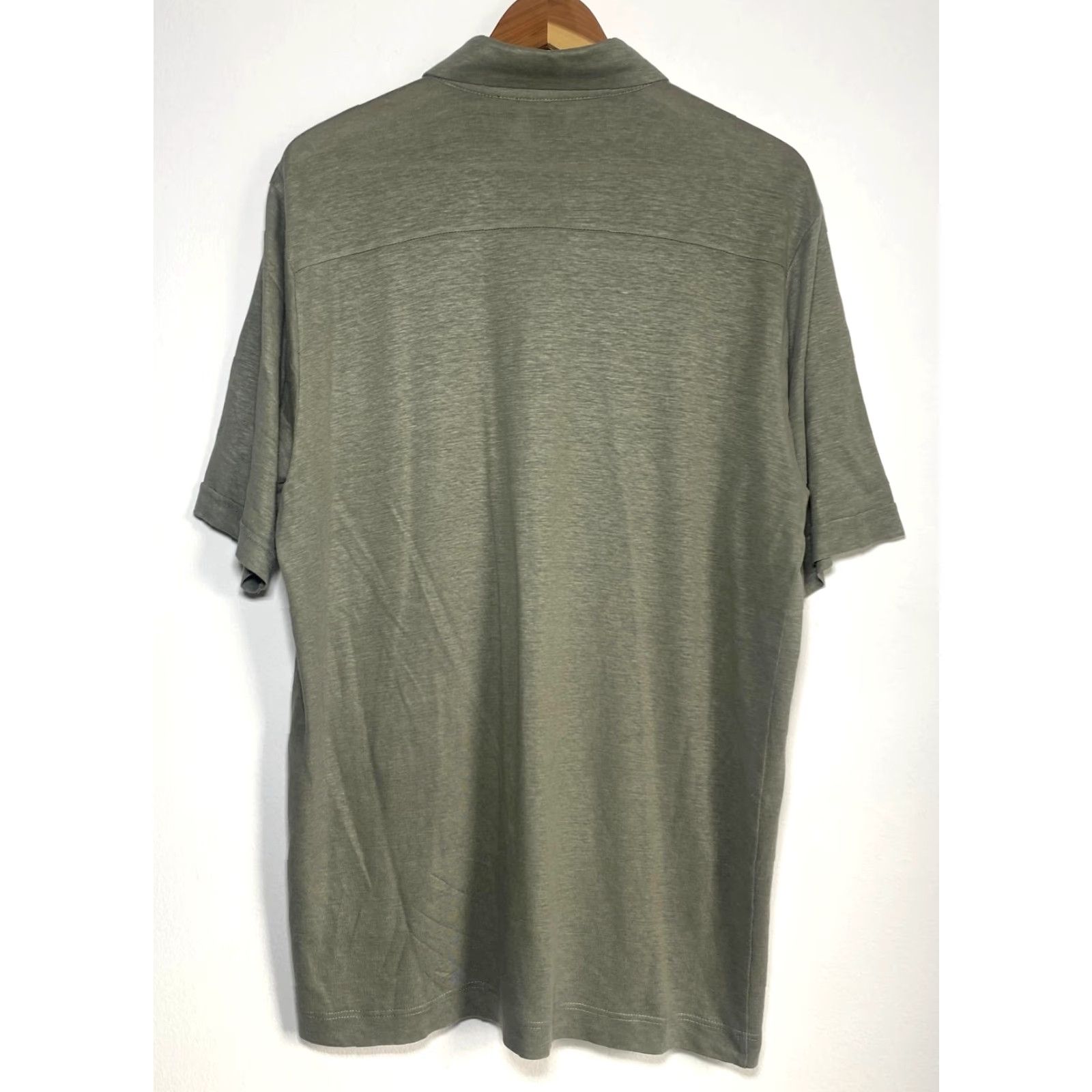 Hugo Boss HUGO BOSS Shirt Button-Up Short Sleeve Linen Sage Green XL L Men’s Regular Size Size US L / EU 52-54 / 3 - 2 Thumbnail