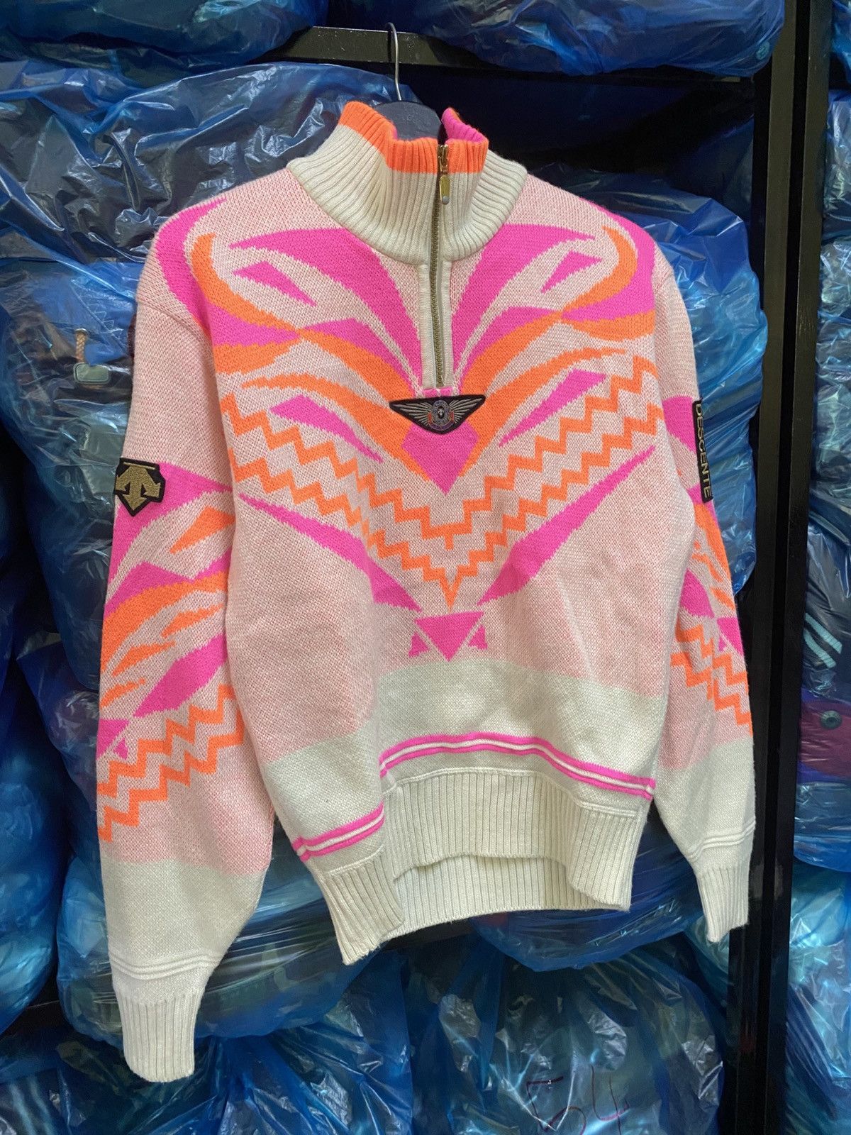 Descente Vintage DESCENTE Racing Knit Sweater 90s Retro Pink Neon Size US M / EU 48-50 / 2 - 3 Thumbnail