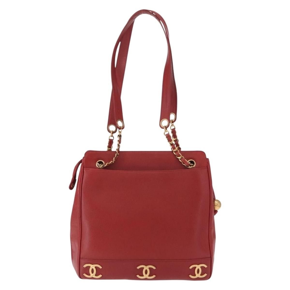 Chanel Chanel Caviar Skin Red Gold CC Tote Bag Size ONE SIZE - 2 Thumbnail