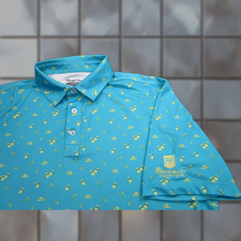 Vintage Straight Down Performance Polo Shirt Mens Large Blue Golf Porter Valley CC Print Size US L / EU 52-54 / 3 - 1 Thumbnail