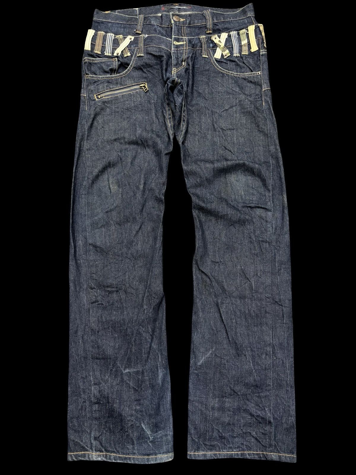 Japanese Brand 💥Double Waist+Twisted Leg💥Dominate Zipper Denim F646 Size US 33 - 2 Thumbnail