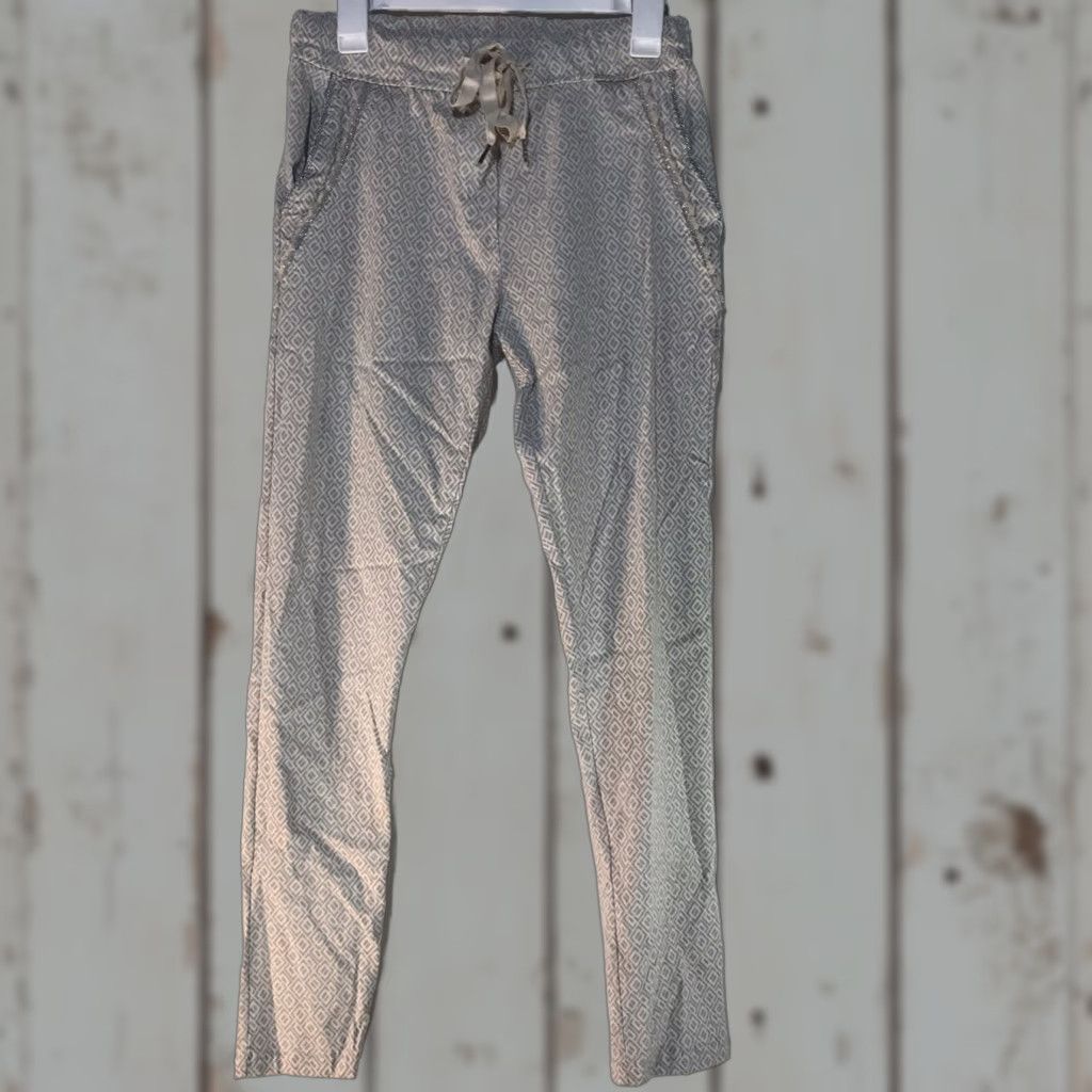 Vintage VINTAGE Yolly Italy Women's Pants Skinny Fit Drawstring Crepe Geometric Pattern 10P Light Gray Size 32" / US 10 / IT 46 - 1 Thumbnail