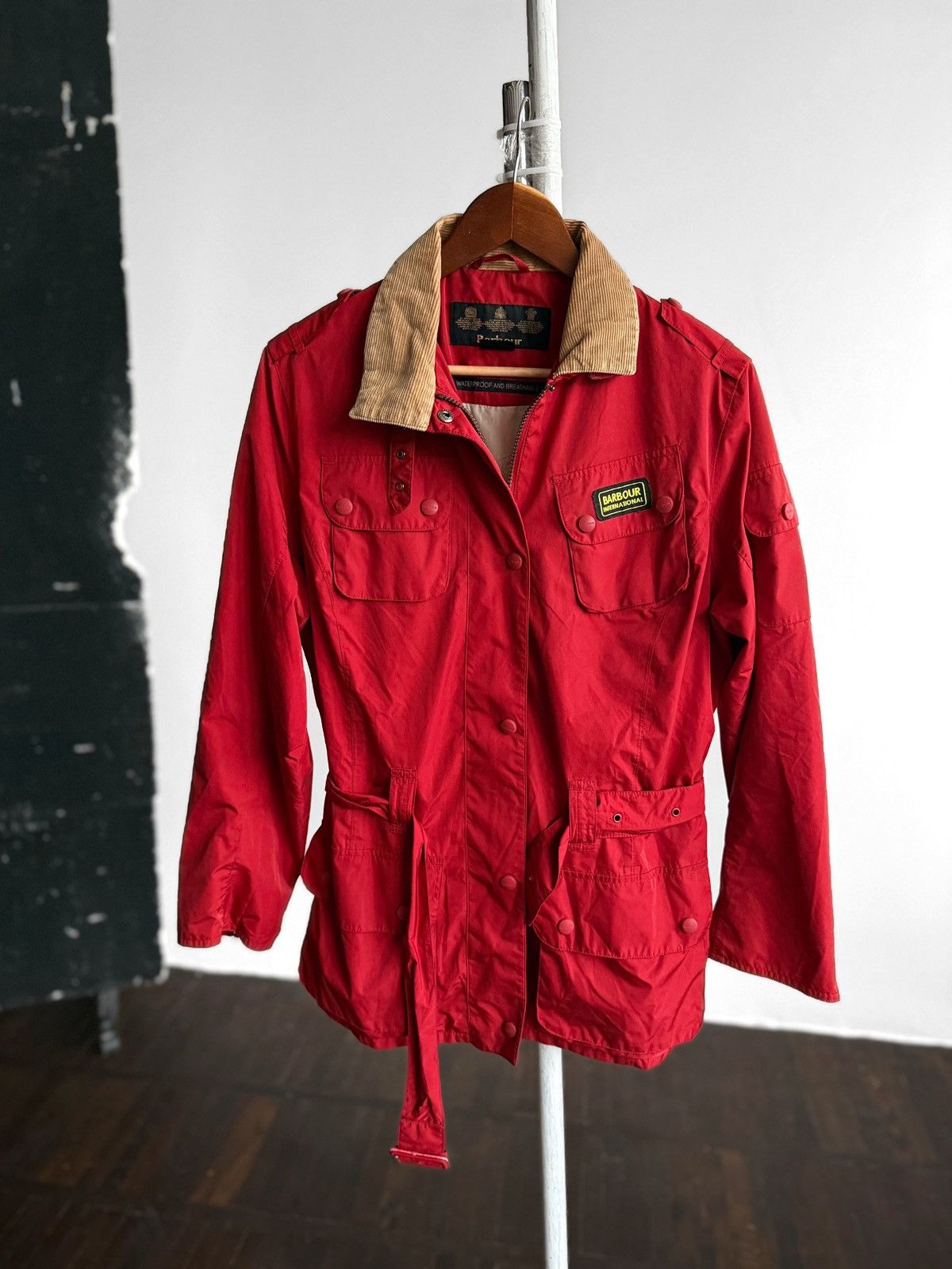 Barbour Barbour International Womens Red Belted Motorcycle Jacket Size L / US 10 / IT 46 - 2 Thumbnail