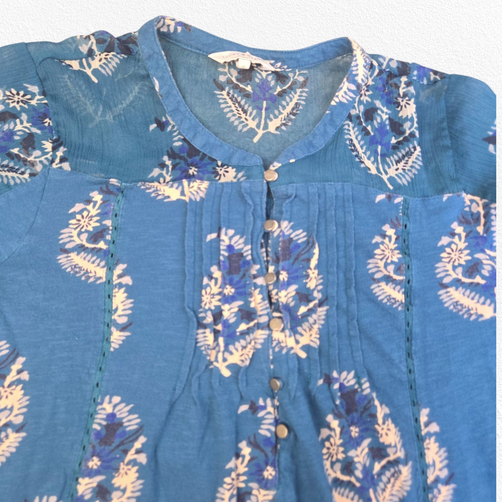 Lucky Brand Y2K Lucky Brand Teal Floral Peasant Blouse Size Small Size S / US 4 / IT 40 - 3 Thumbnail