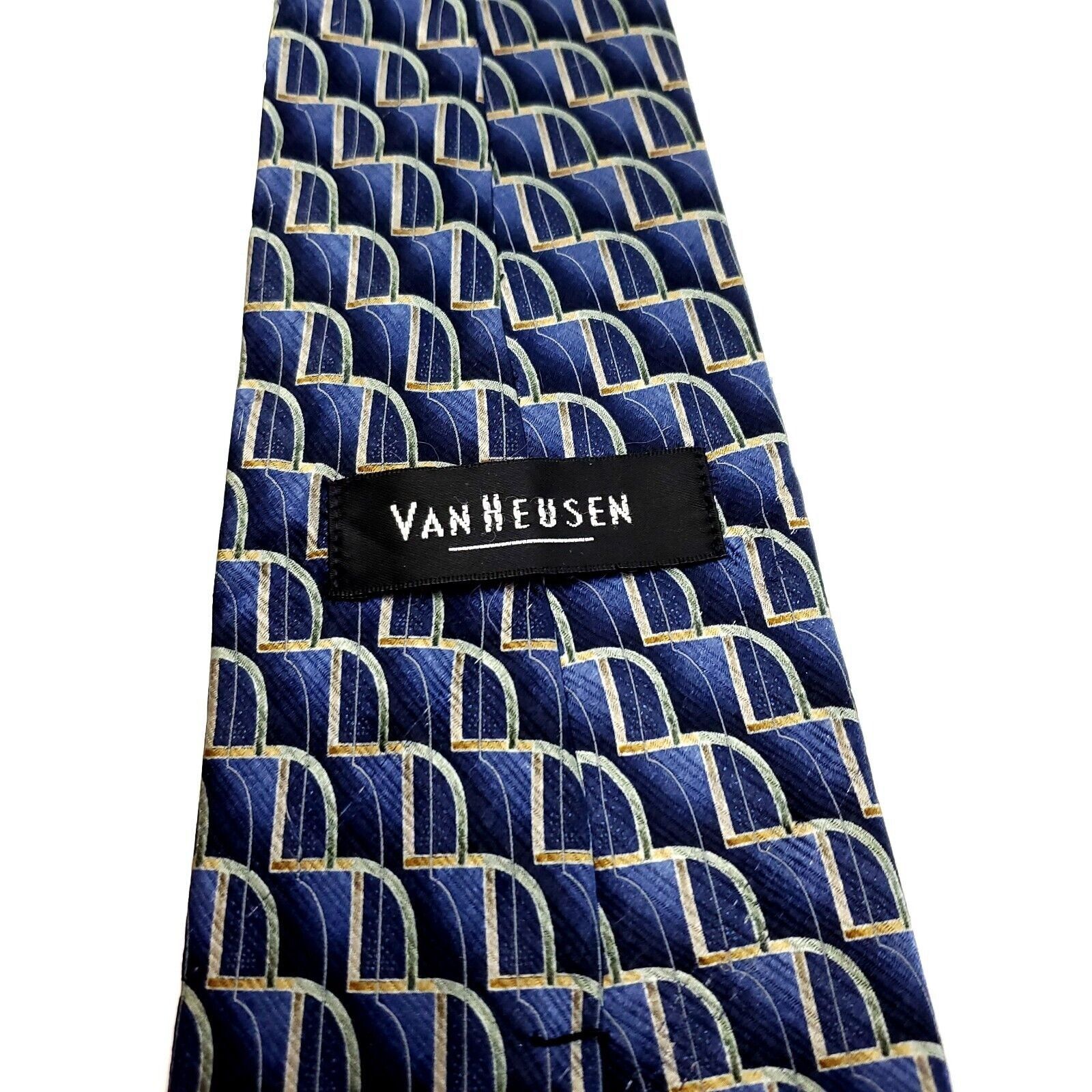 Van Heusen Van Heusen Blue Silk Tie Woven Geometric Short Wide Size ONE SIZE - 4 Thumbnail