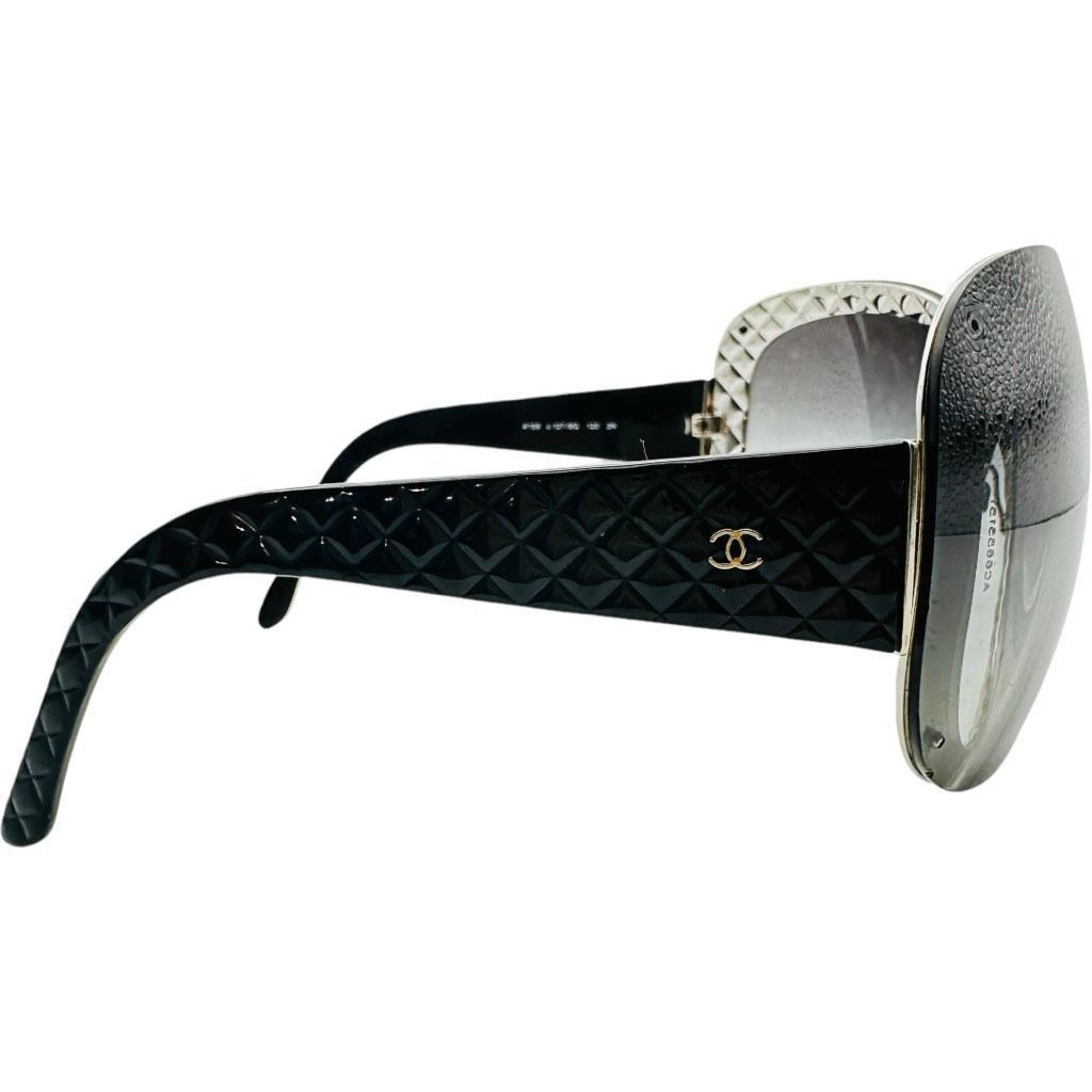 Chanel CHANEL Quilted Double C Logo Sunglasses Black Silver Luxury Size ONE SIZE - 1 Thumbnail