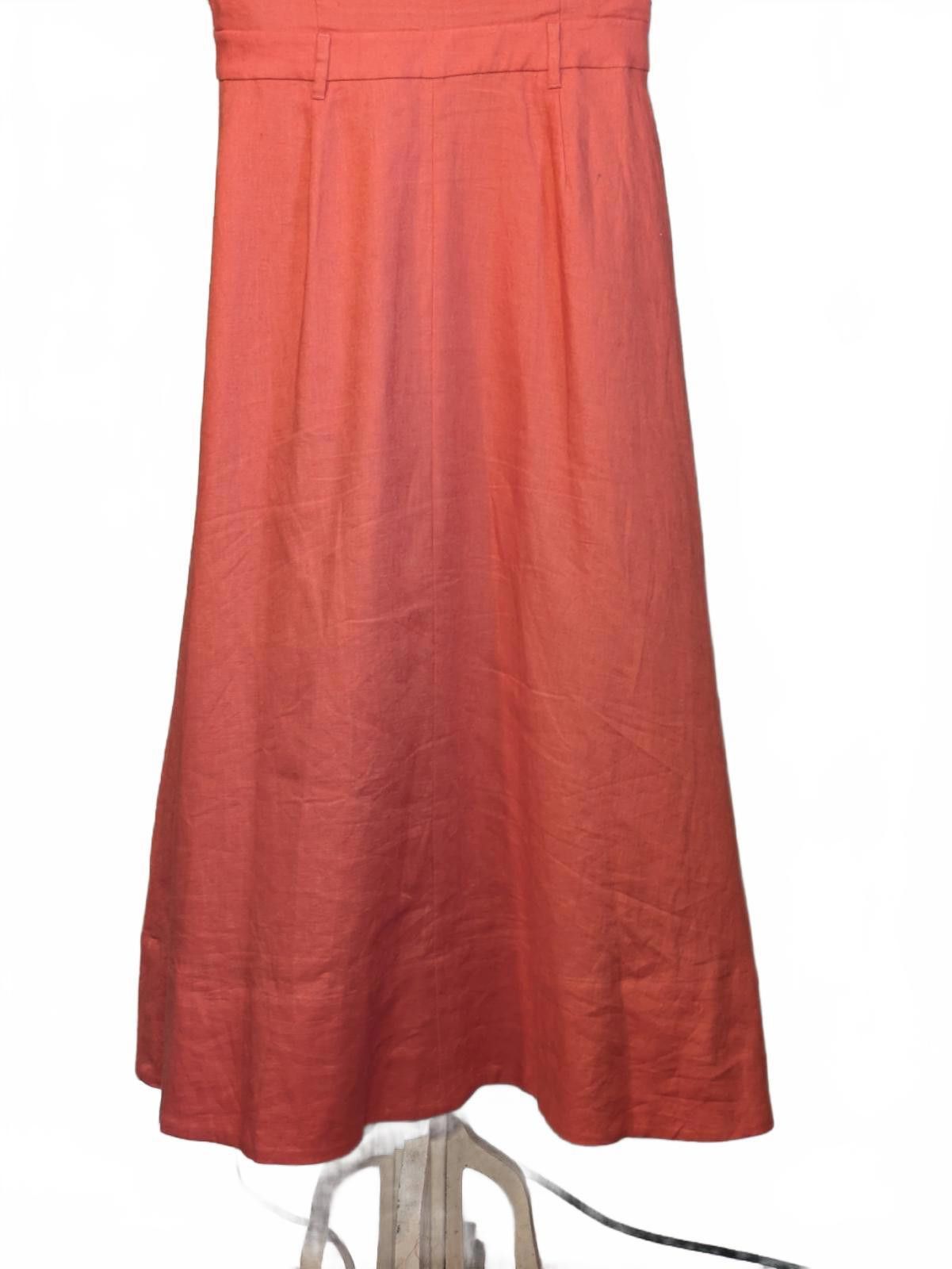 Staud NWT STAUD Linen Tie Front Short Sleeve Orange Midi Dress 6 Size M / US 6-8 / IT 42-44 - 8 Thumbnail