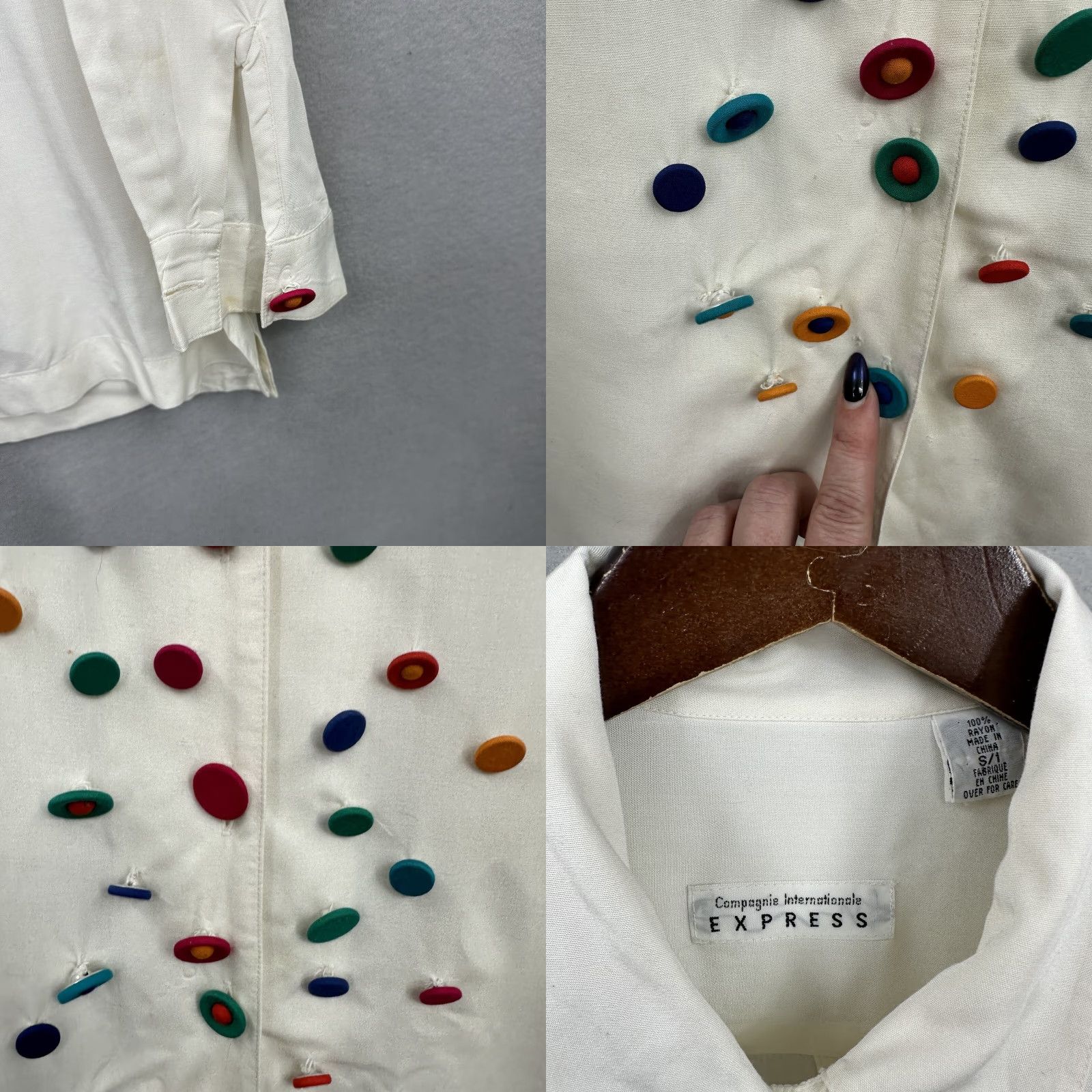 Express VINTAGE Express Blouse Shirt Womens S Ivory 90s Clowncore Button Collared Long Sleeve Retro Boho 80s 90s Womens Size S / US 4 / IT 40 - 8 Thumbnail